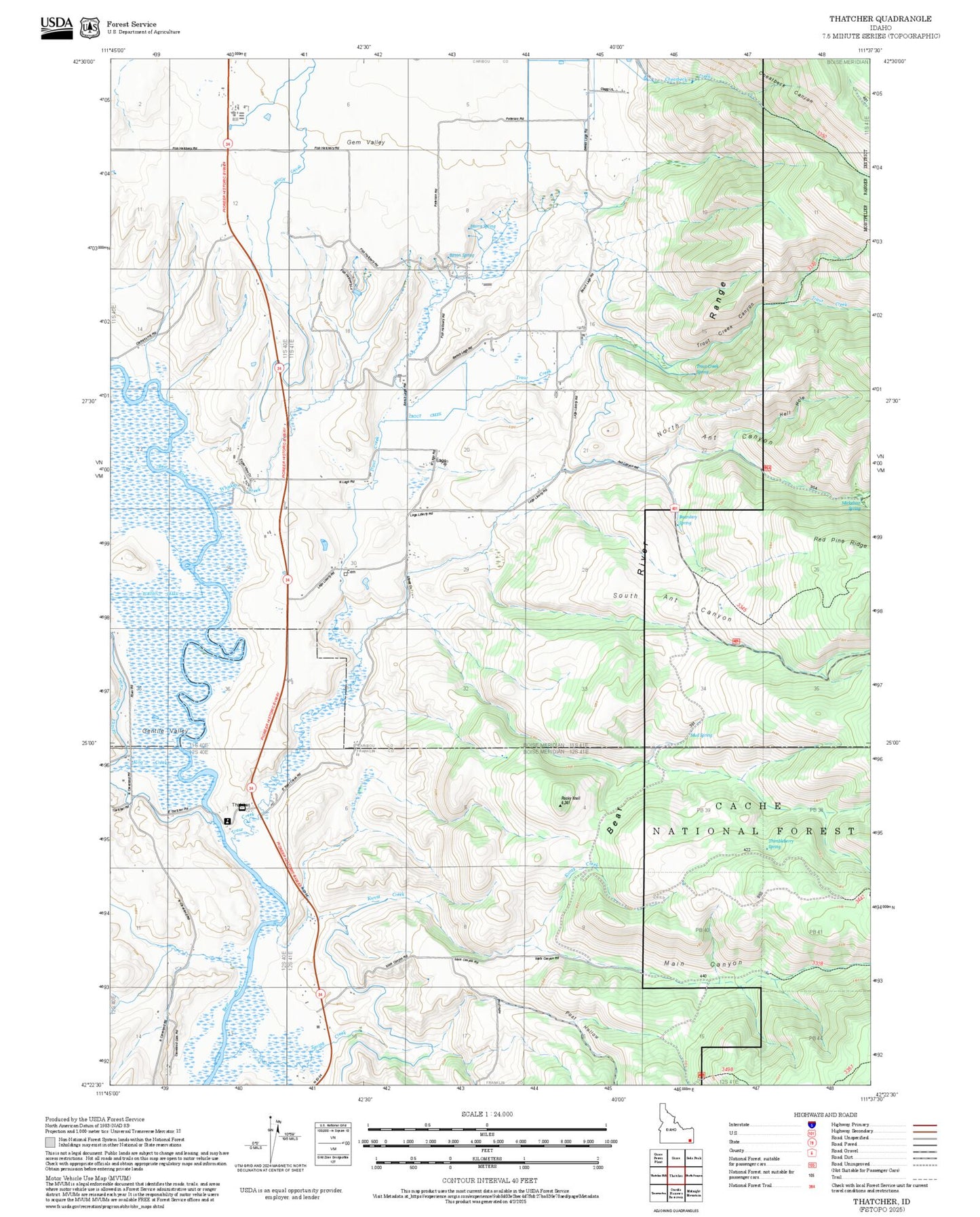 2025 Forest Service Topo Map of Thatcher Idaho