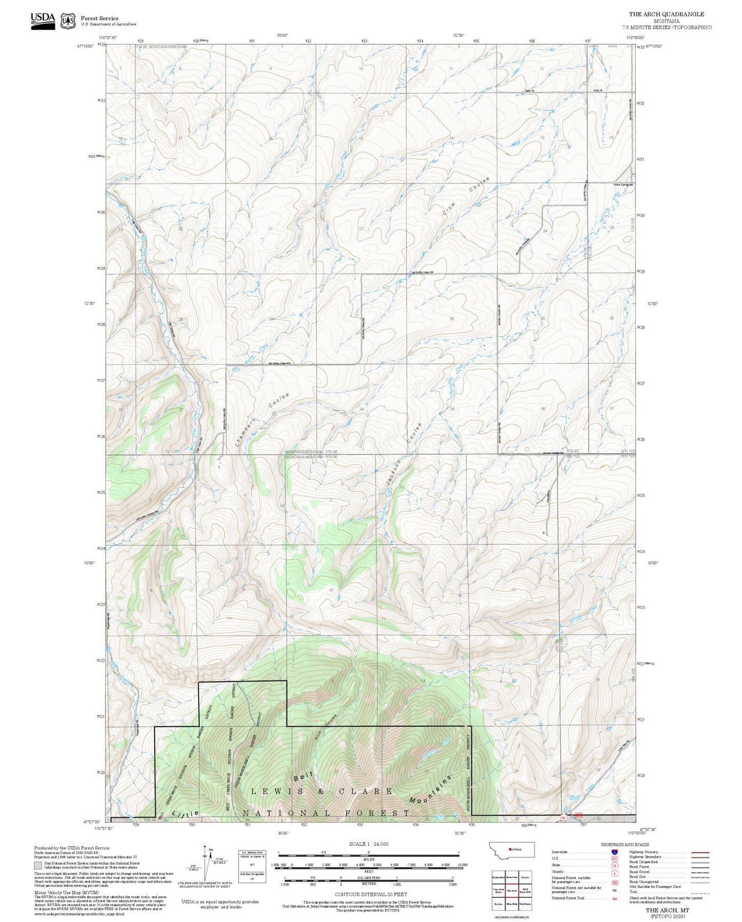 2025 Forest Service Topo Map of The Arch Montana