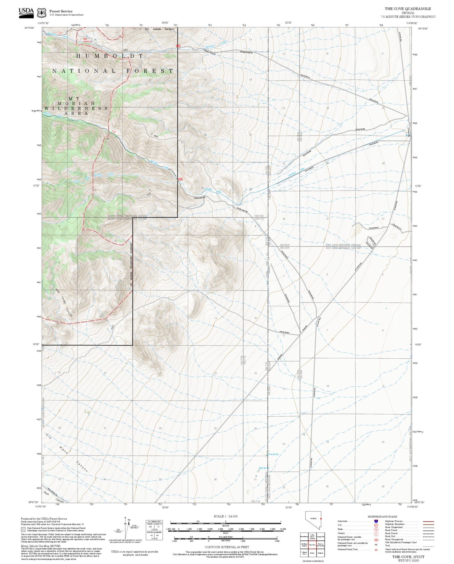 2025 Forest Service Topo Map of The Cove Nevada