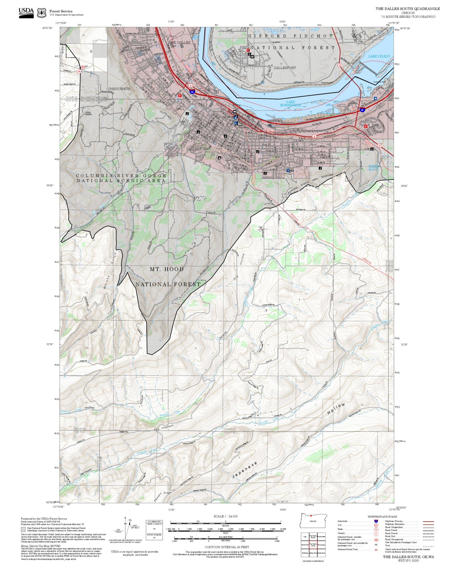 2025 Forest Service Topo Map of The Dalles South Oregon