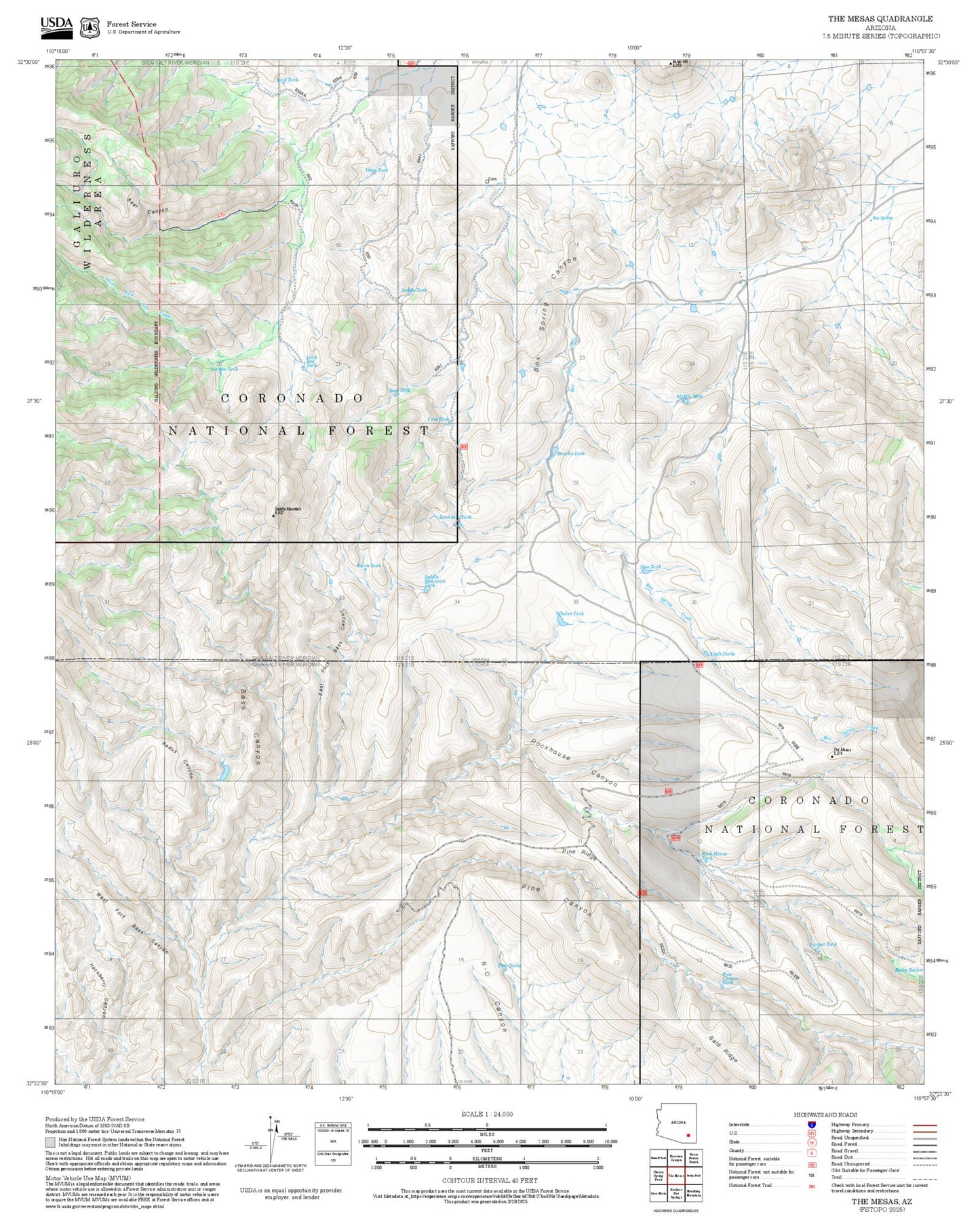 2025 Forest Service Topo Map of The Mesas Arizona