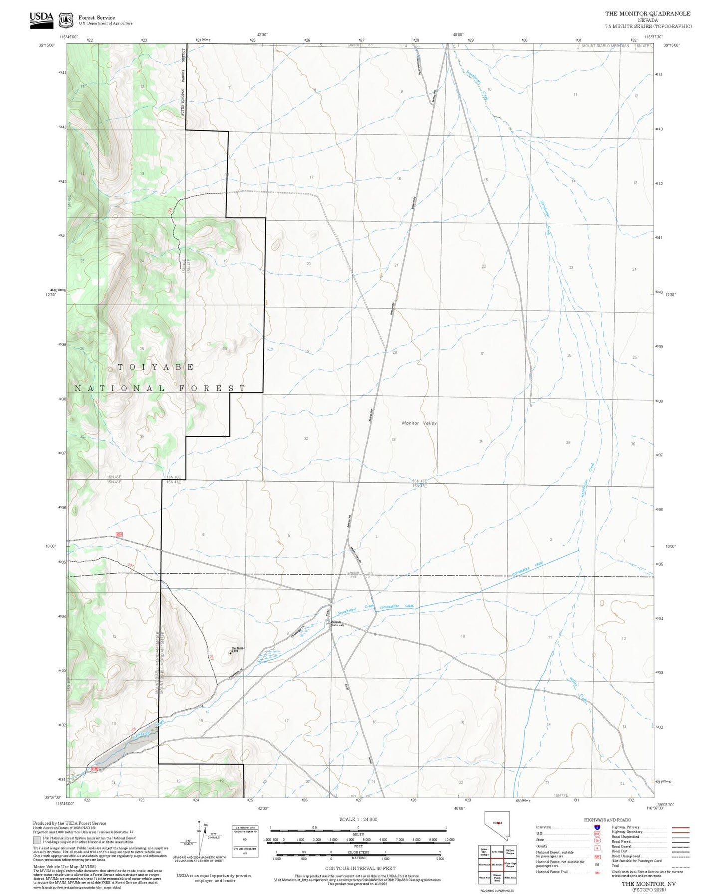 2025 Forest Service Topo Map of The Monitor Nevada