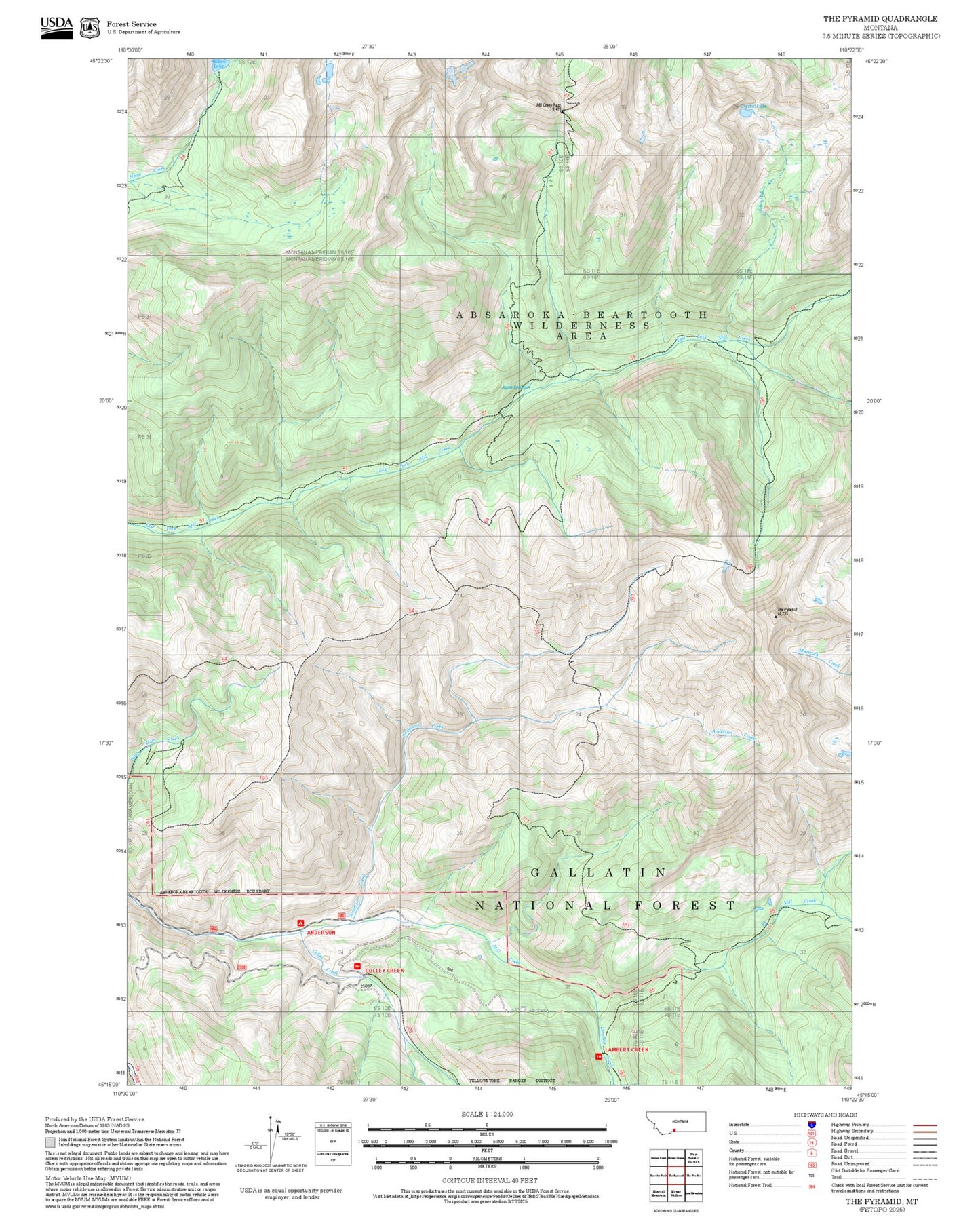 2025 Forest Service Topo Map of The Pyramid Montana
