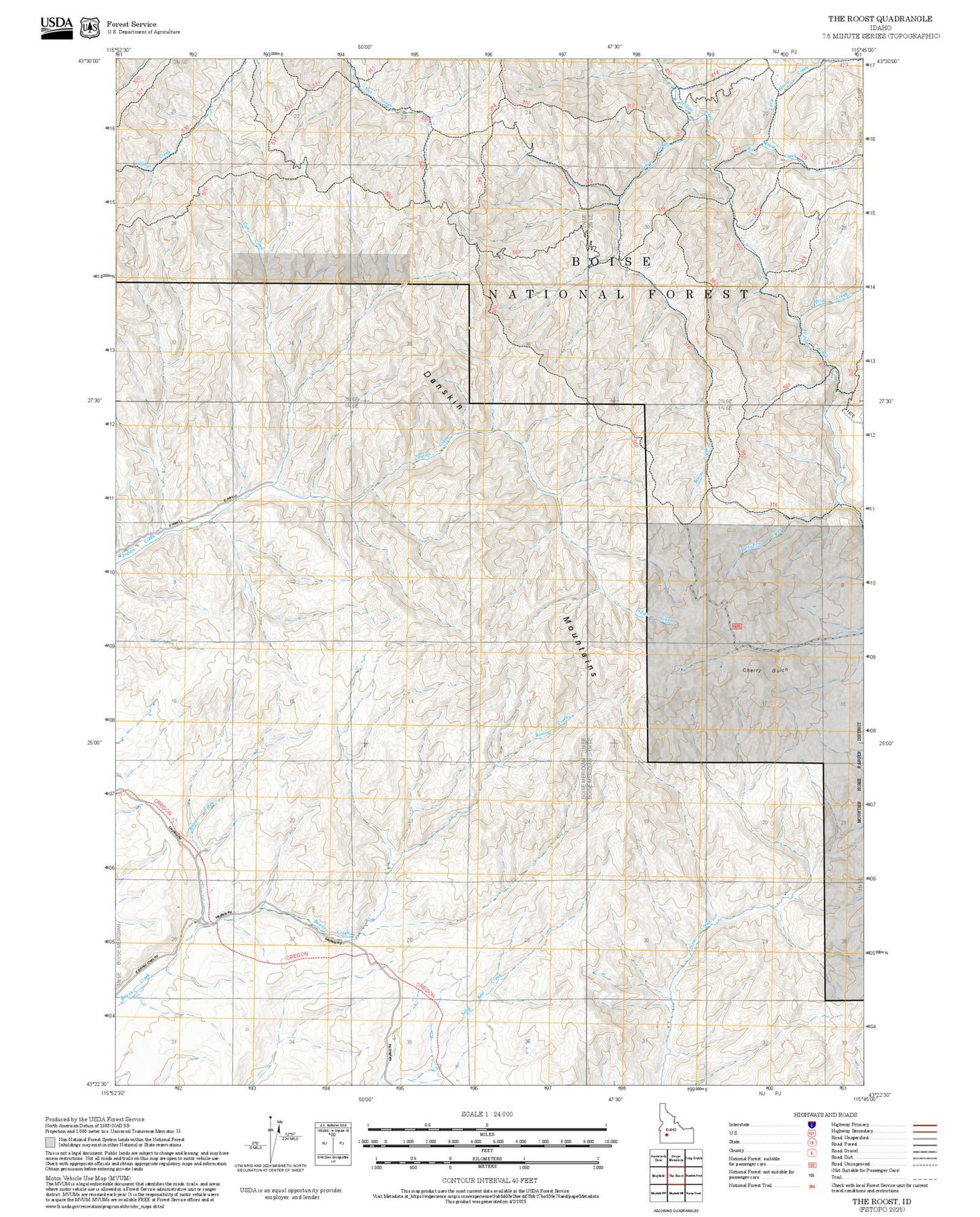 2025 Forest Service Topo Map of The Roost Idaho