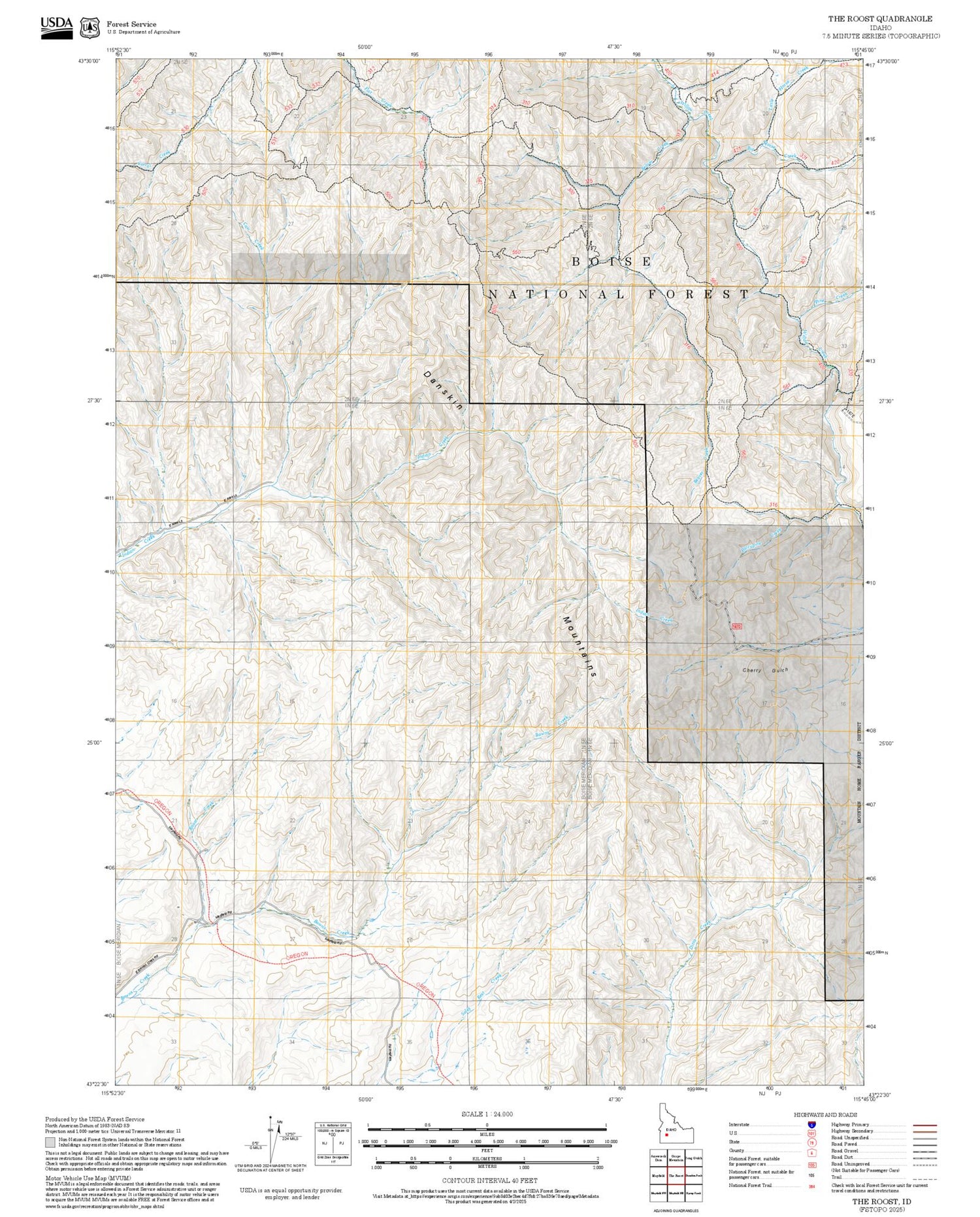 2025 Forest Service Topo Map of The Roost Idaho
