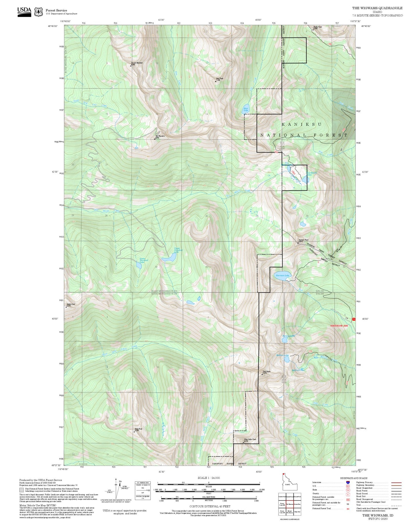 2025 Forest Service Topo Map of The Wigwams Idaho