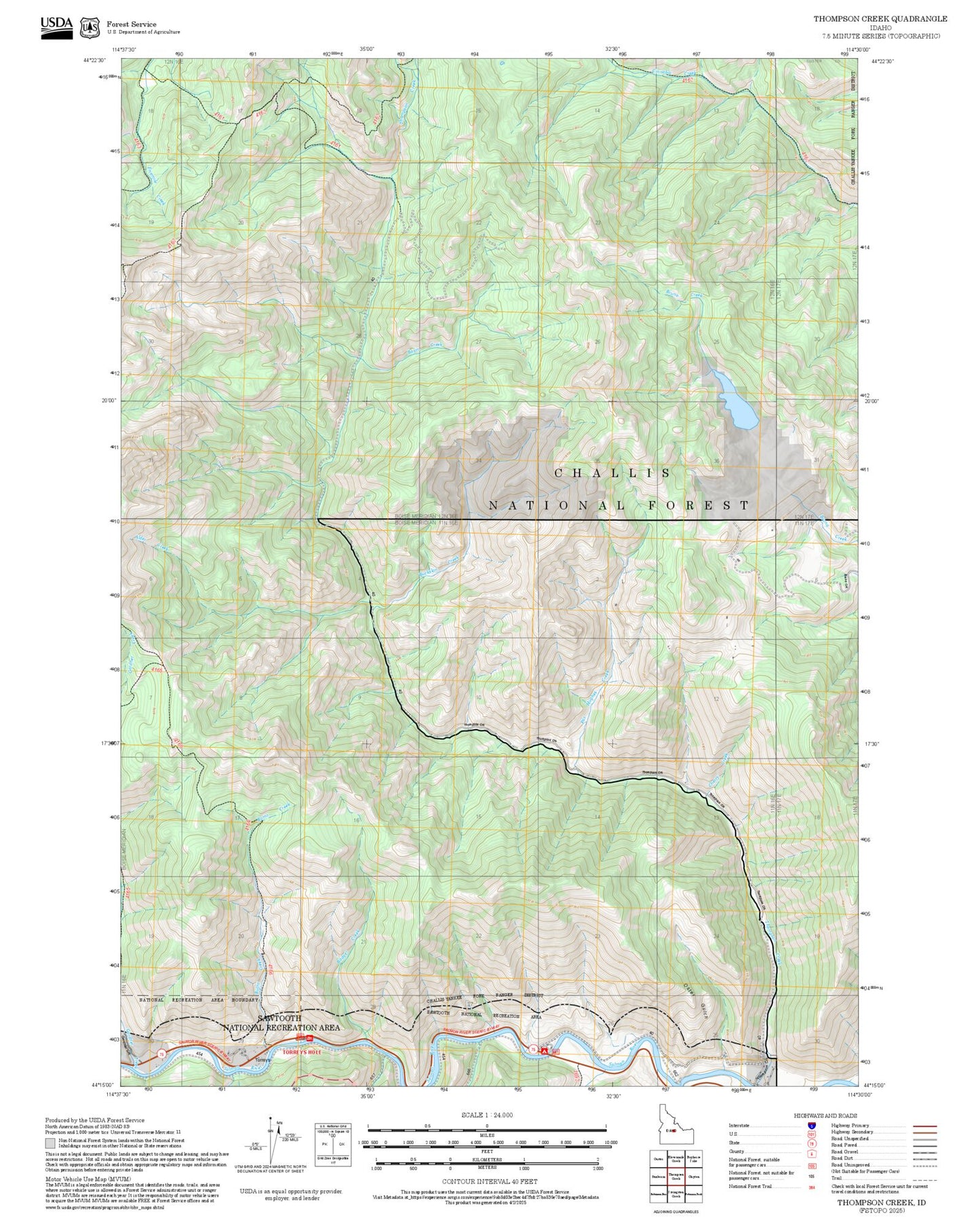 2025 Forest Service Topo Map of Thompson Creek Idaho