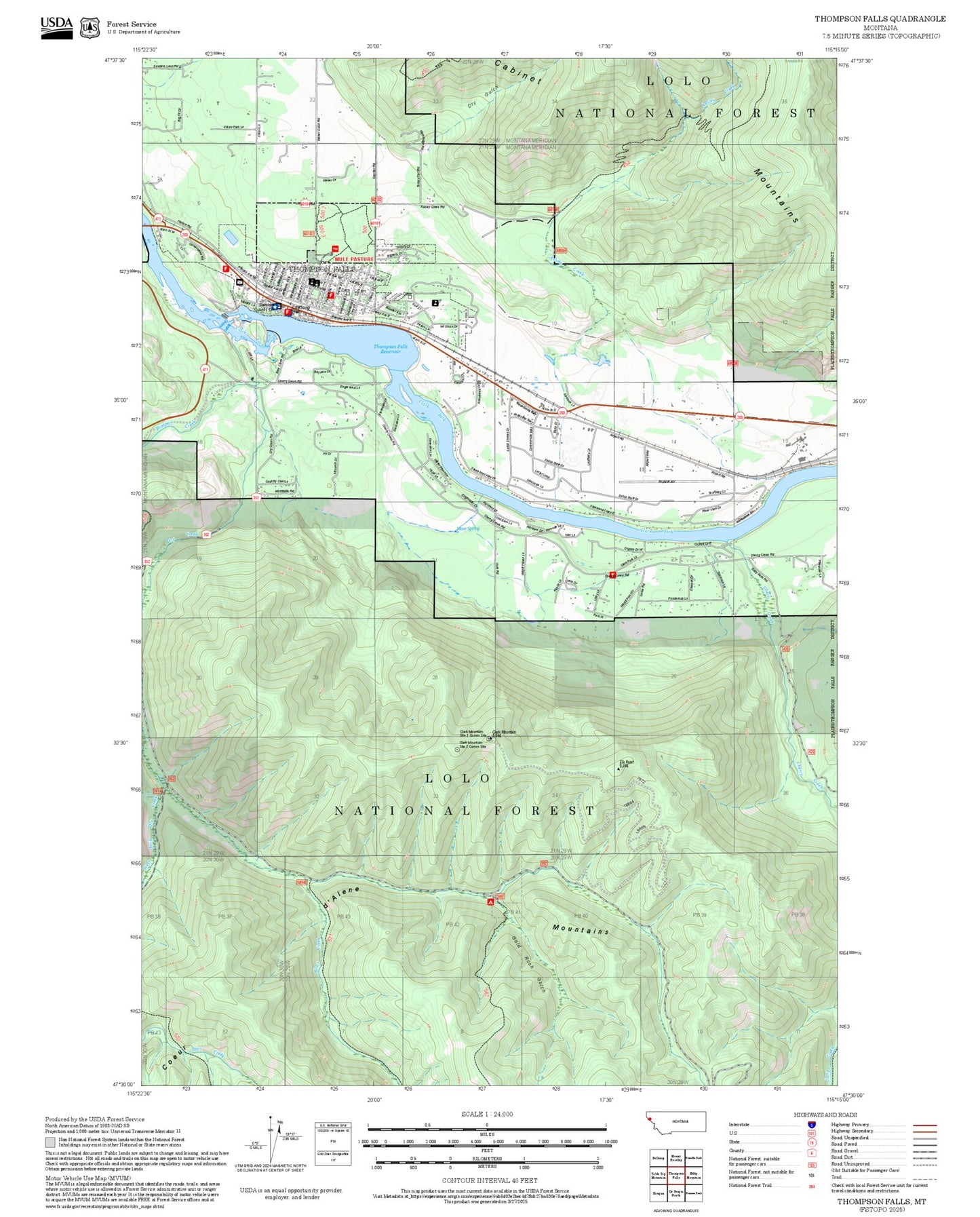 2025 Forest Service Topo Map of Thompson Falls Montana