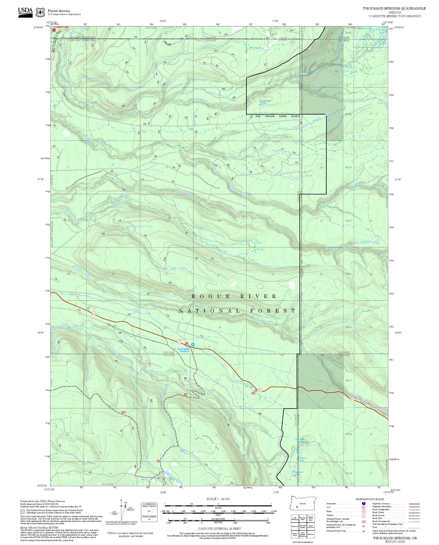2025 Forest Service Topo Map of Thousand Springs Oregon
