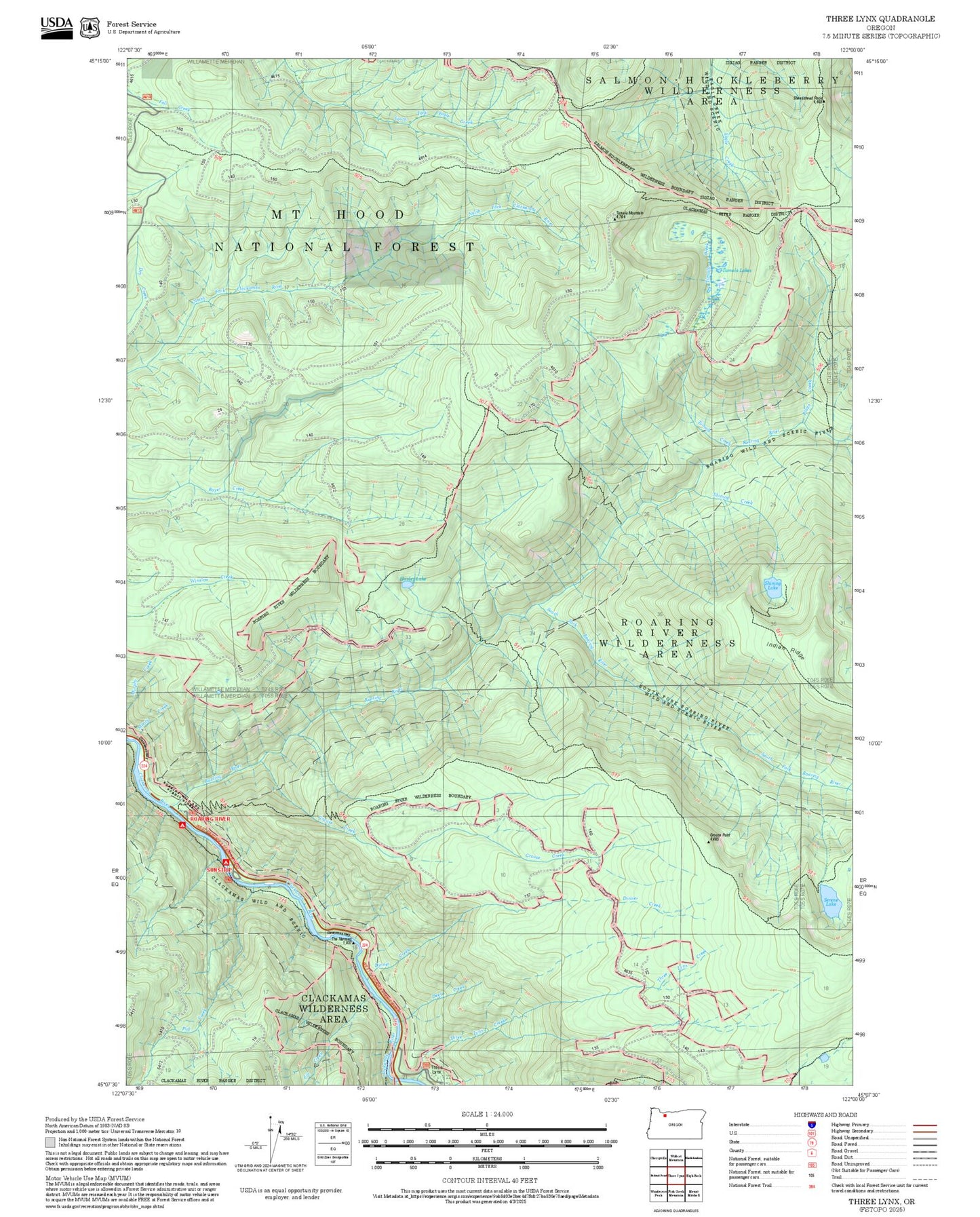 2025 Forest Service Topo Map of Three Lynx Oregon