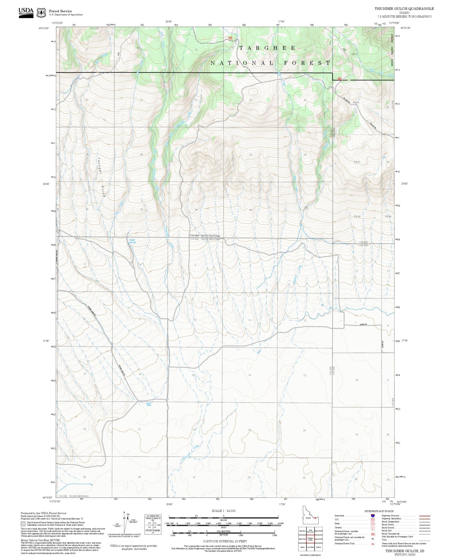 2025 Forest Service Topo Map of Thunder Gulch Idaho