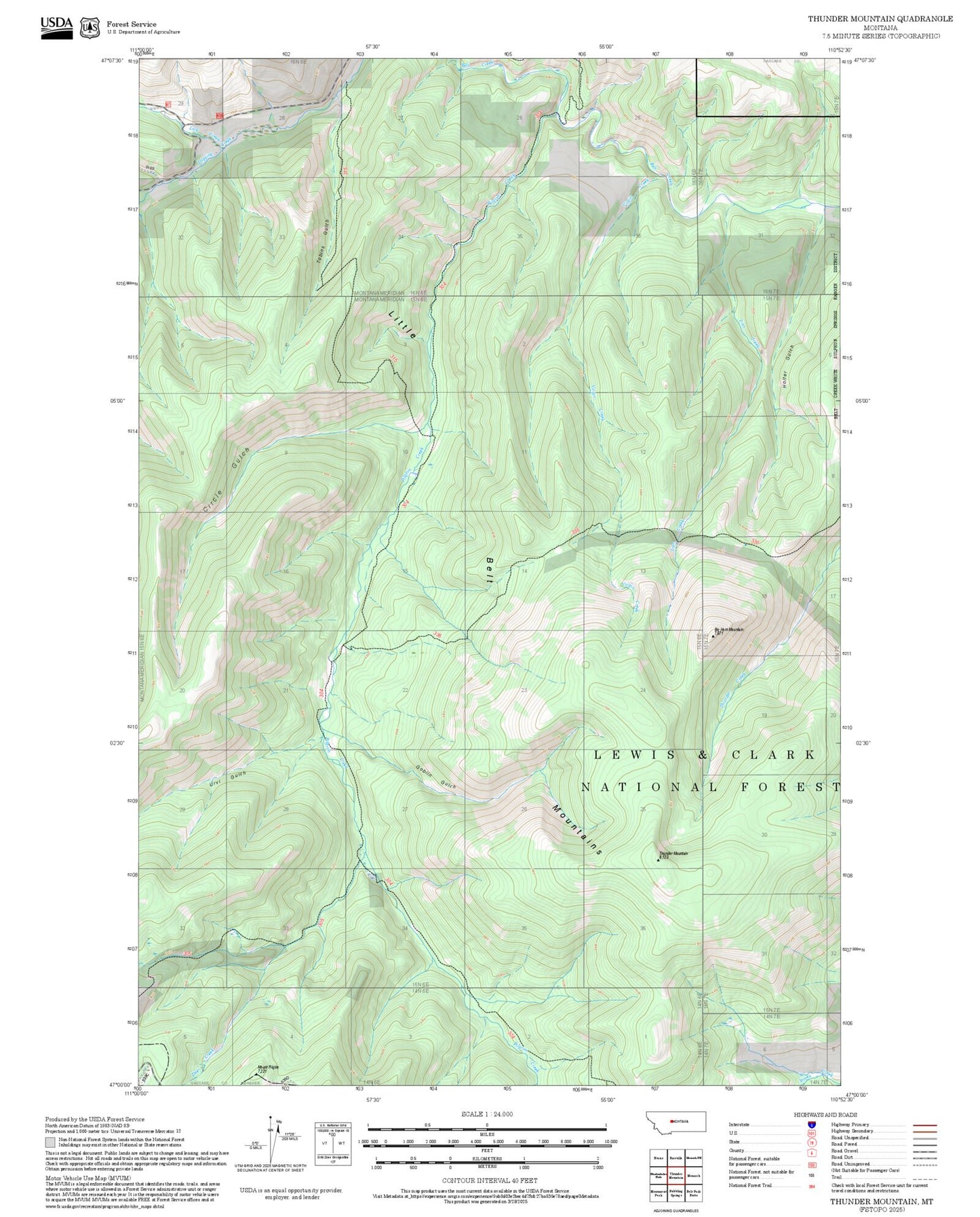 2025 Forest Service Topo Map of Thunder Mountain Montana