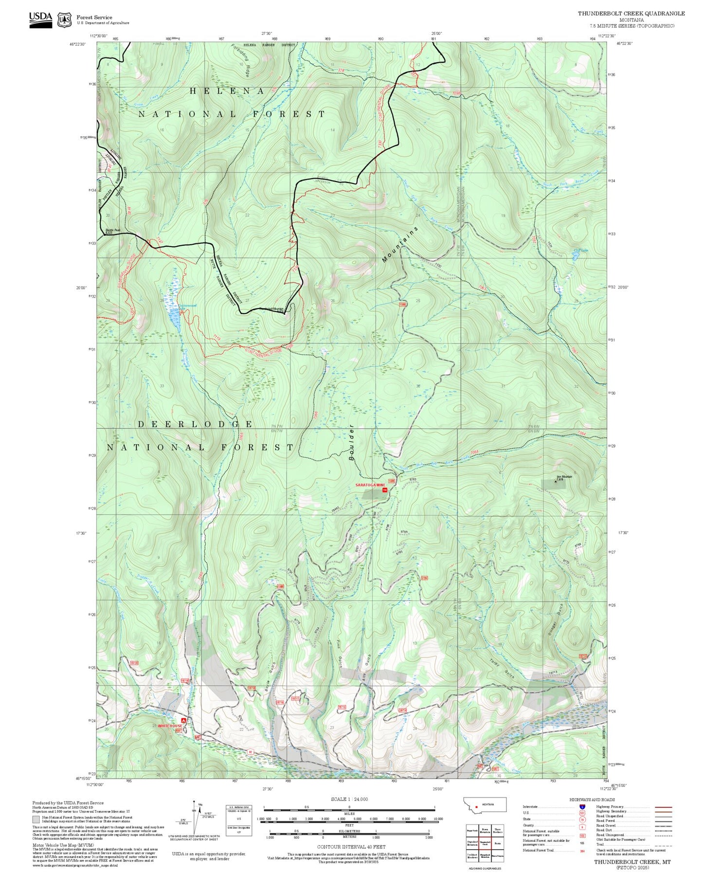 2025 Forest Service Topo Map of Thunderbolt Creek Montana