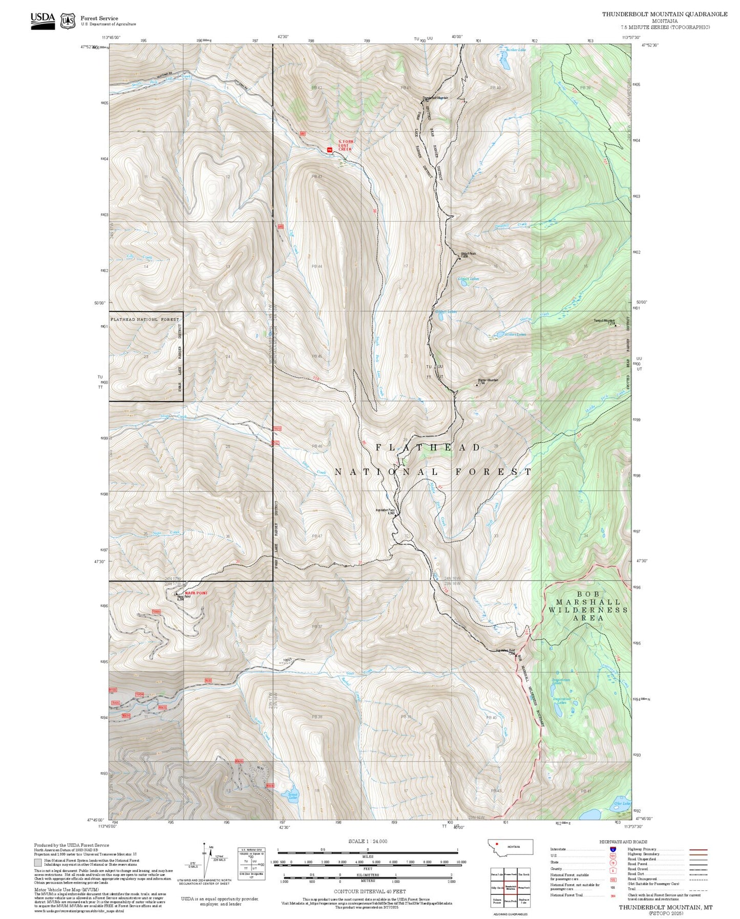 2025 Forest Service Topo Map of Thunderbolt Mountain Montana