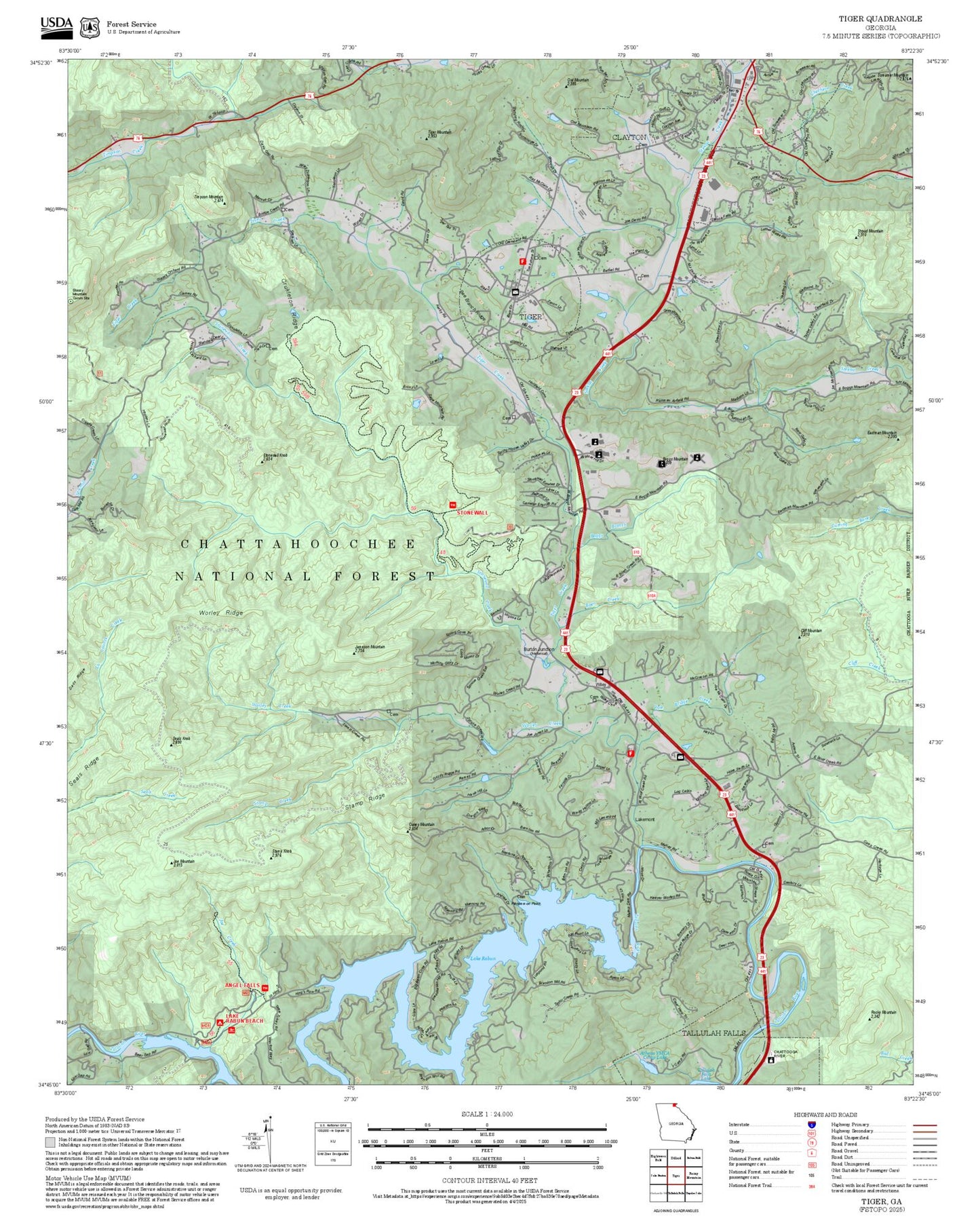 2025 Forest Service Topo Map of Tiger Georgia