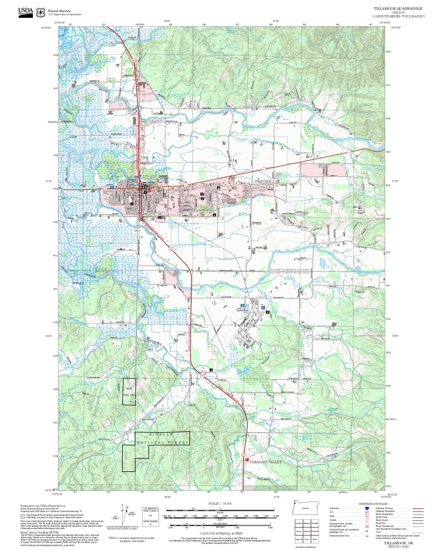 2025 Forest Service Topo Map of Tillamook Oregon