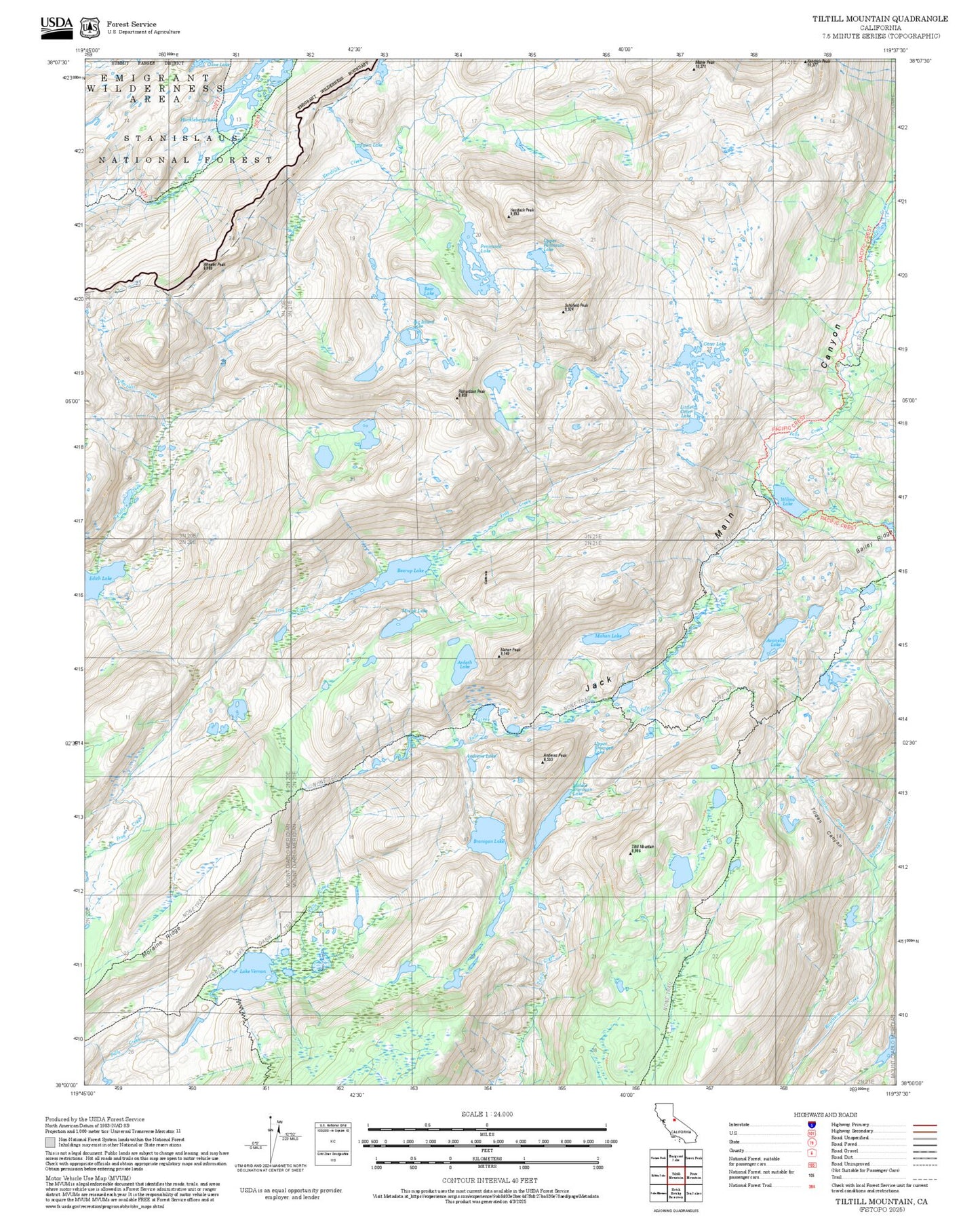 2025 Forest Service Topo Map of Tiltill Mountain California