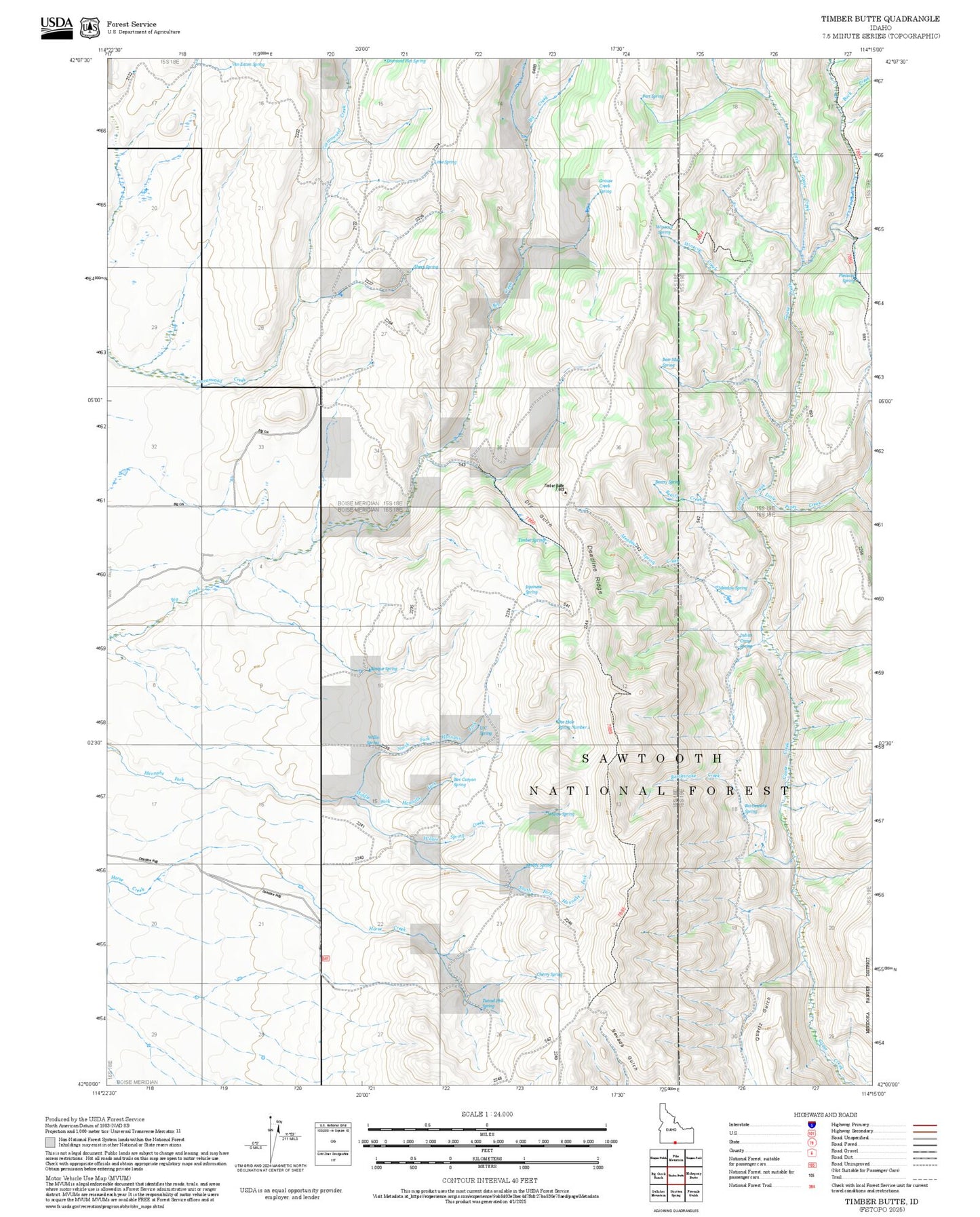 2025 Forest Service Topo Map of Timber Butte Idaho