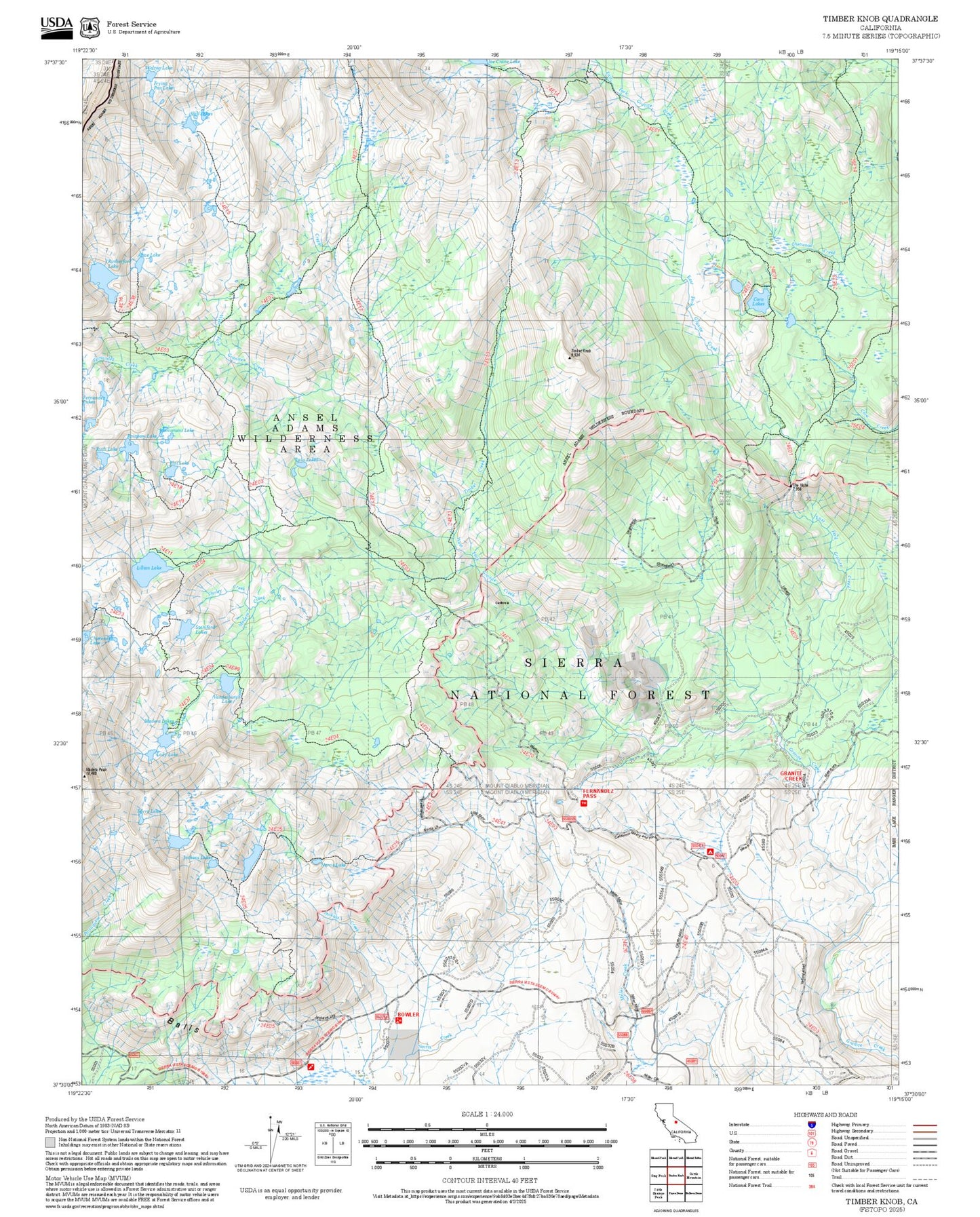 2025 Forest Service Topo Map of Timber Knob California