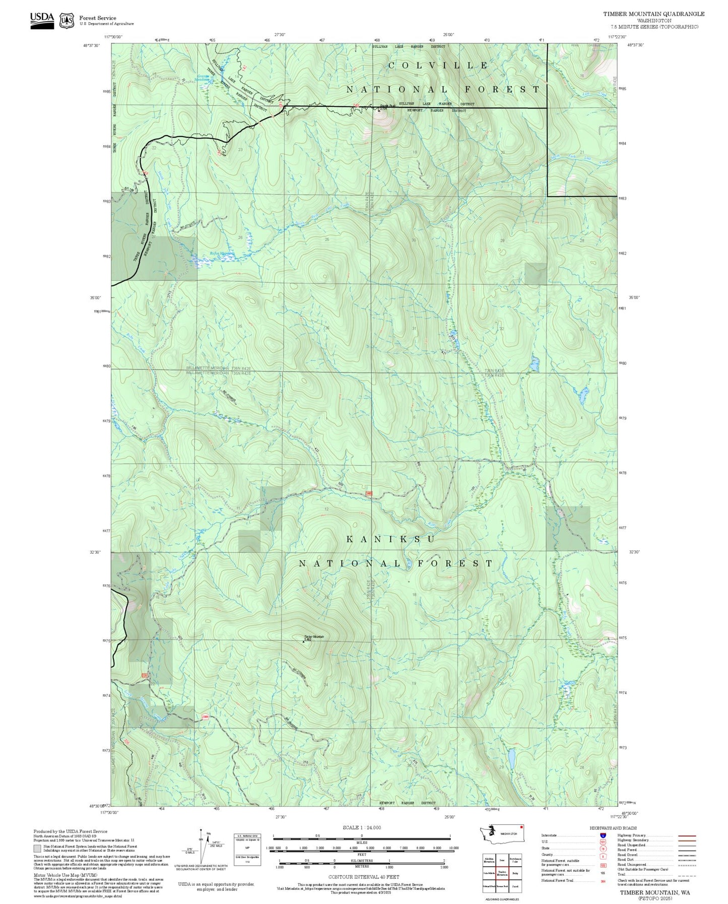 2025 Forest Service Topo Map of Timber Mountain Washington