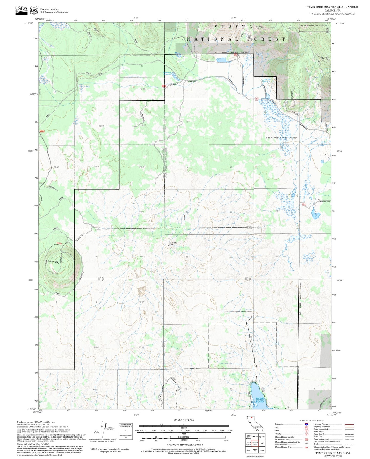 2025 Forest Service Topo Map of Timbered Crater California