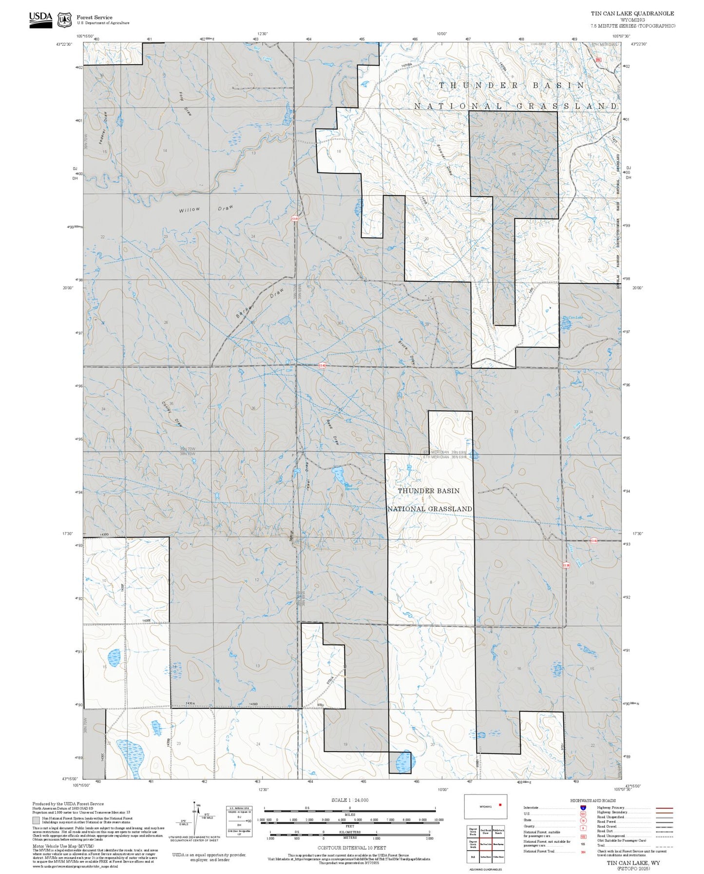 2025 Forest Service Topo Map of Tin Can Lake Wyoming