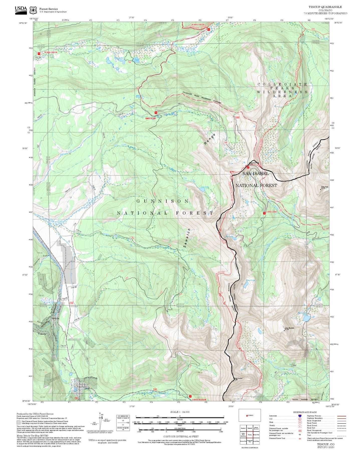 2025 Forest Service Topo Map of Tincup Colorado