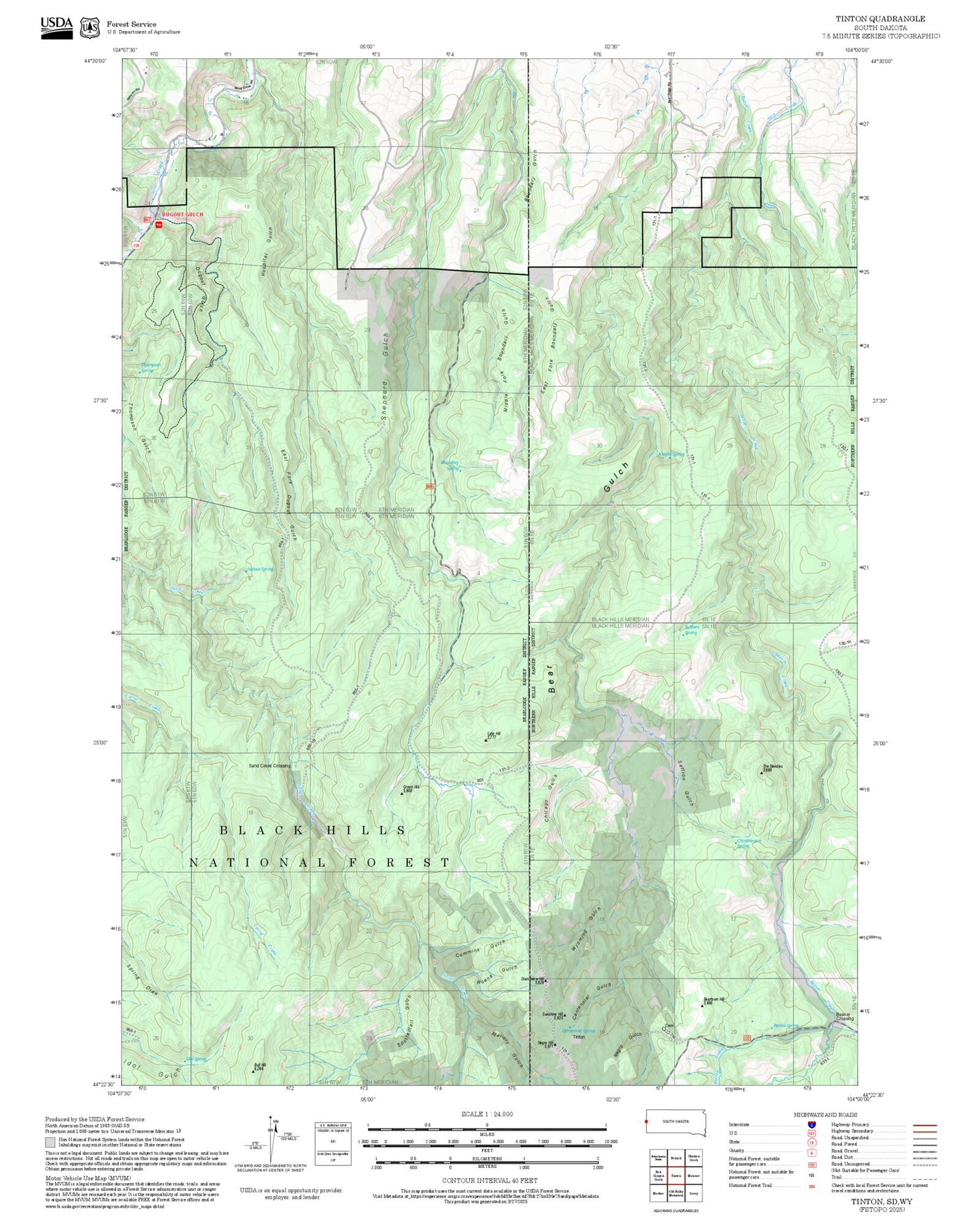 2025 Forest Service Topo Map of Tinton South Dakota