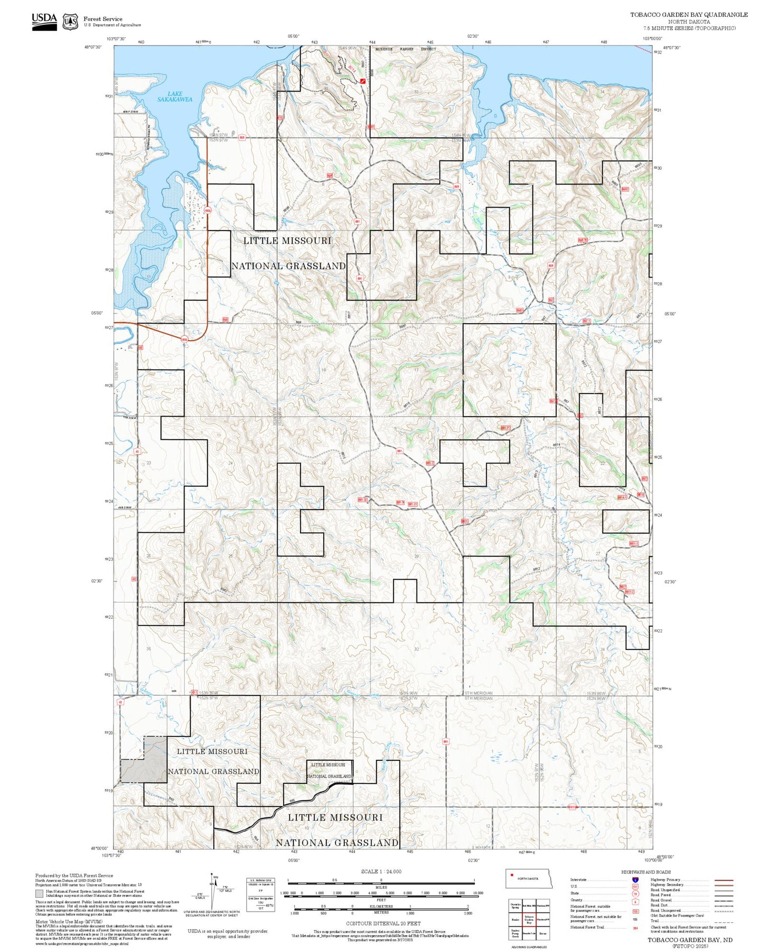 2025 Forest Service Topo Map of Tobacco Garden Bay North Dakota