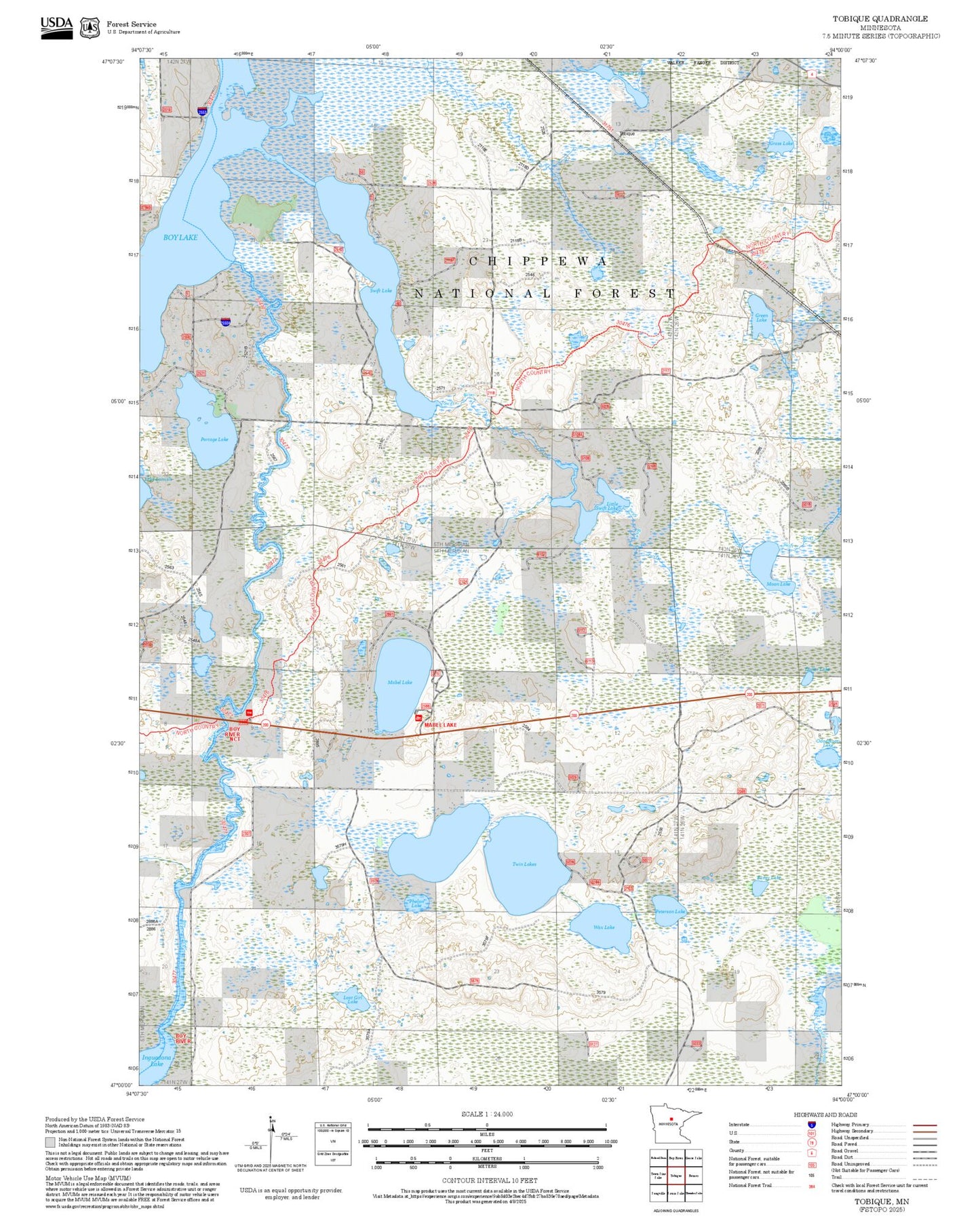 2025 Forest Service Topo Map of Tobique Minnesota