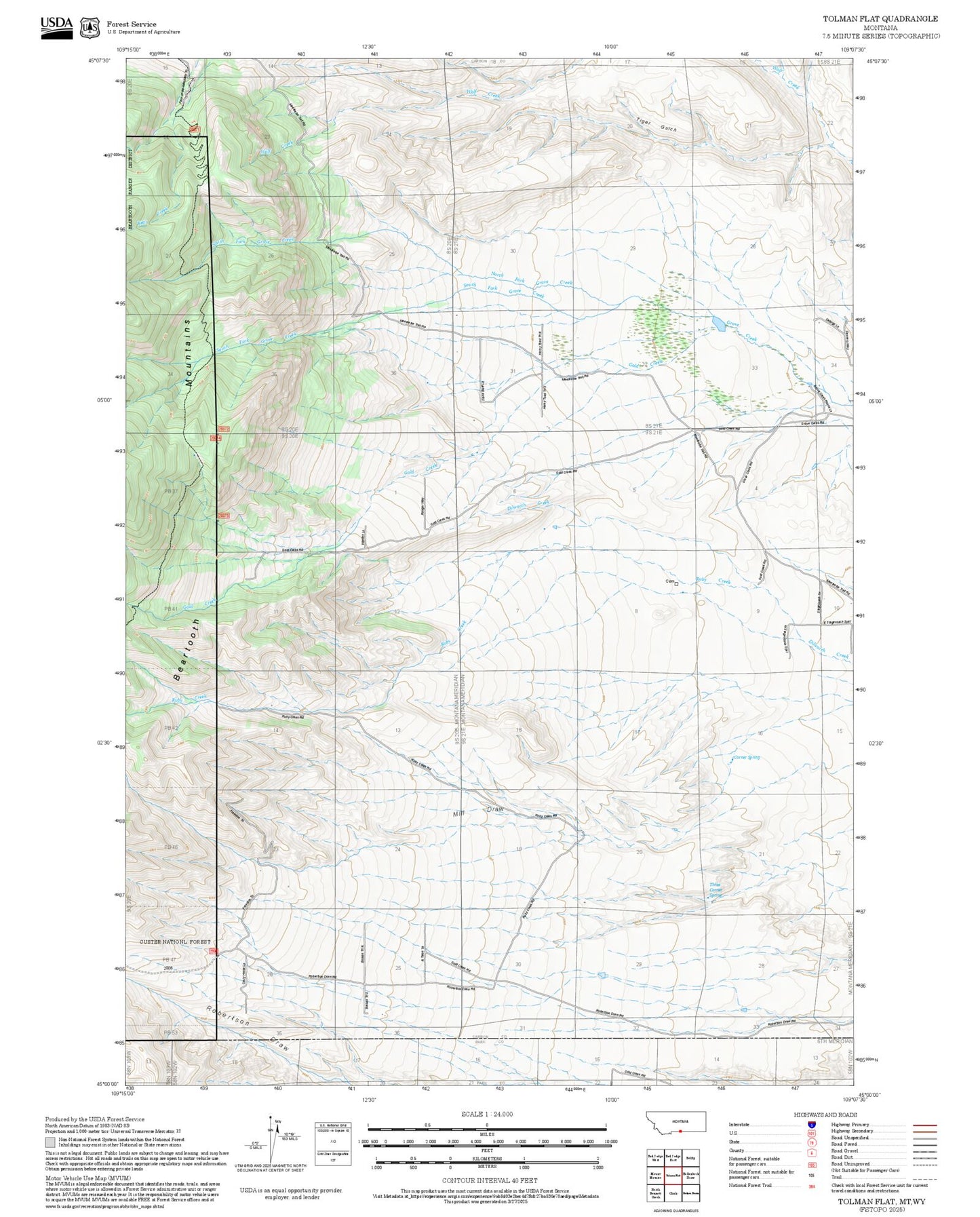 2025 Forest Service Topo Map of Tolman Flat Montana