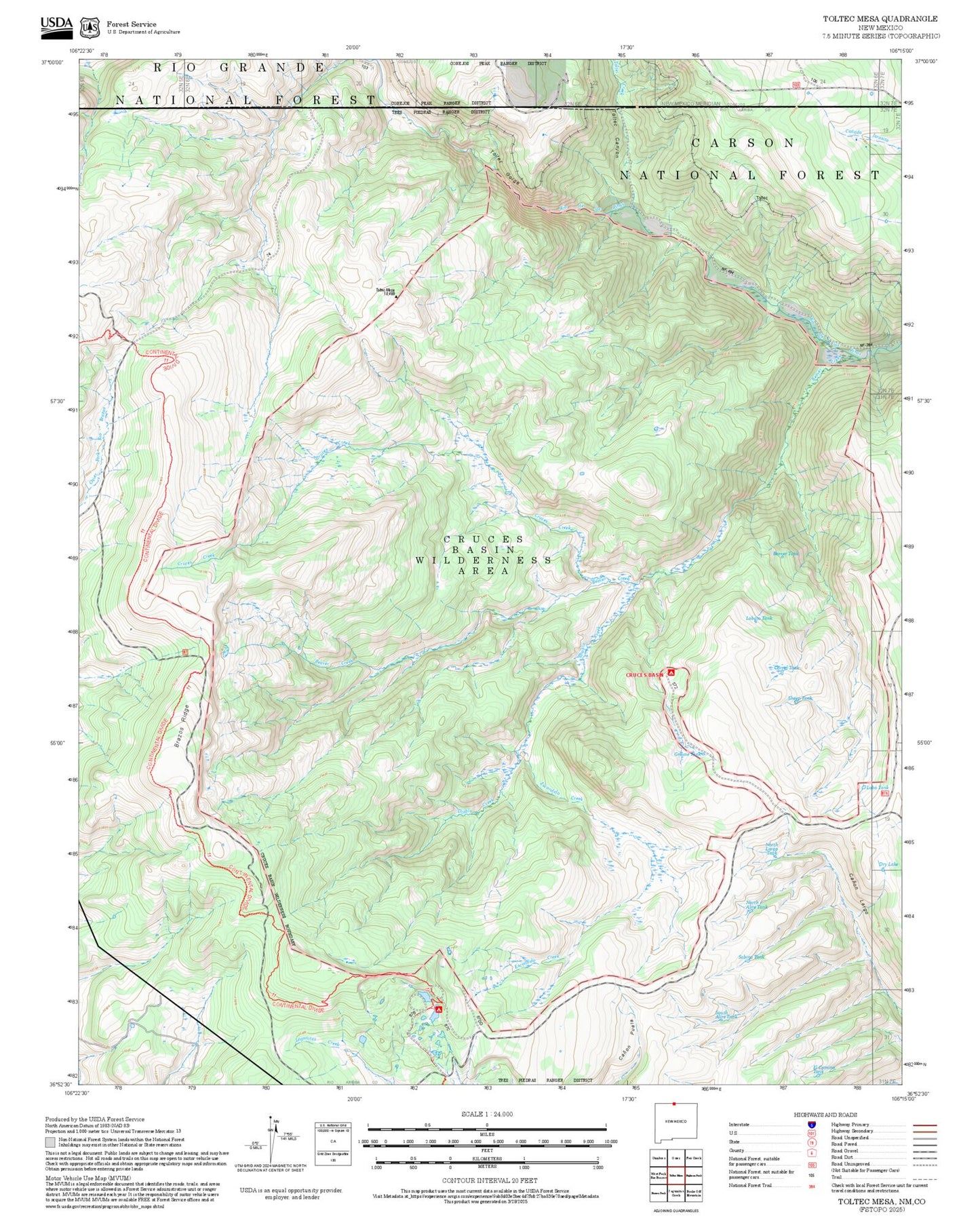2025 Forest Service Topo Map of Toltec Mesa New Mexico