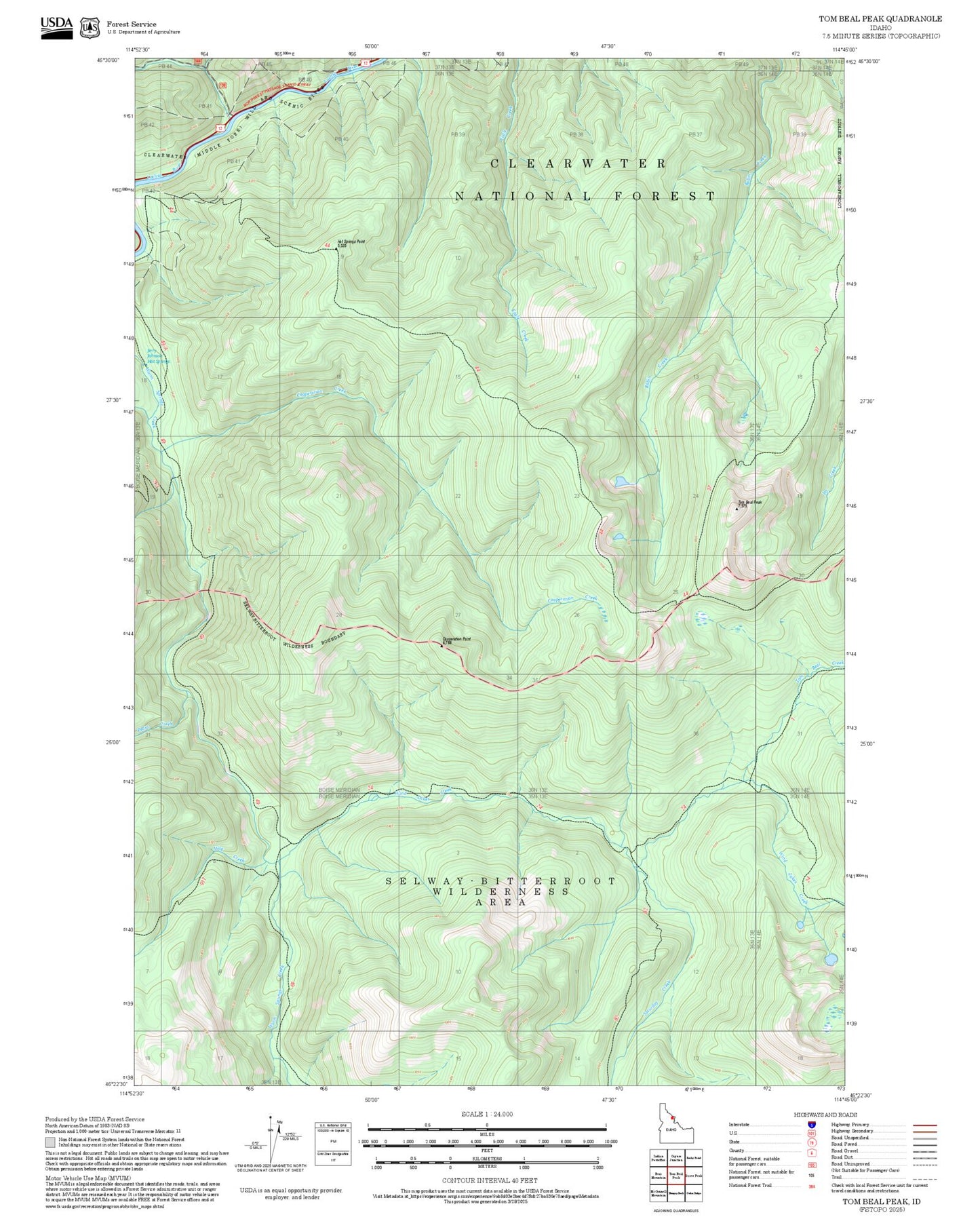 2025 Forest Service Topo Map of Tom Beal Peak Idaho