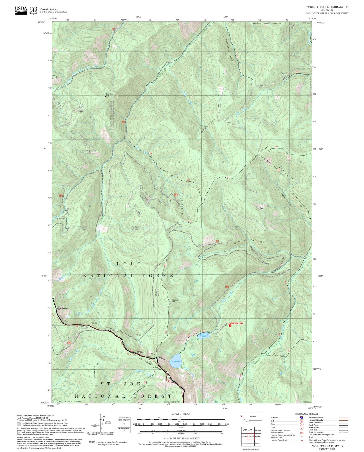 2025 Forest Service Topo Map of Torino Peak Montana