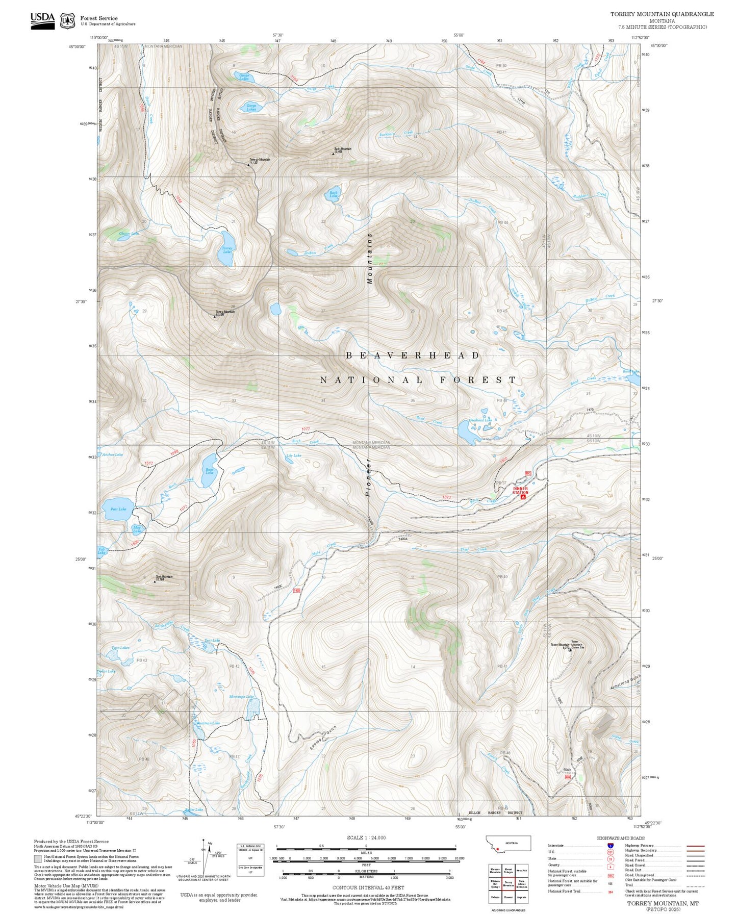 2025 Forest Service Topo Map of Torrey Mountain Montana