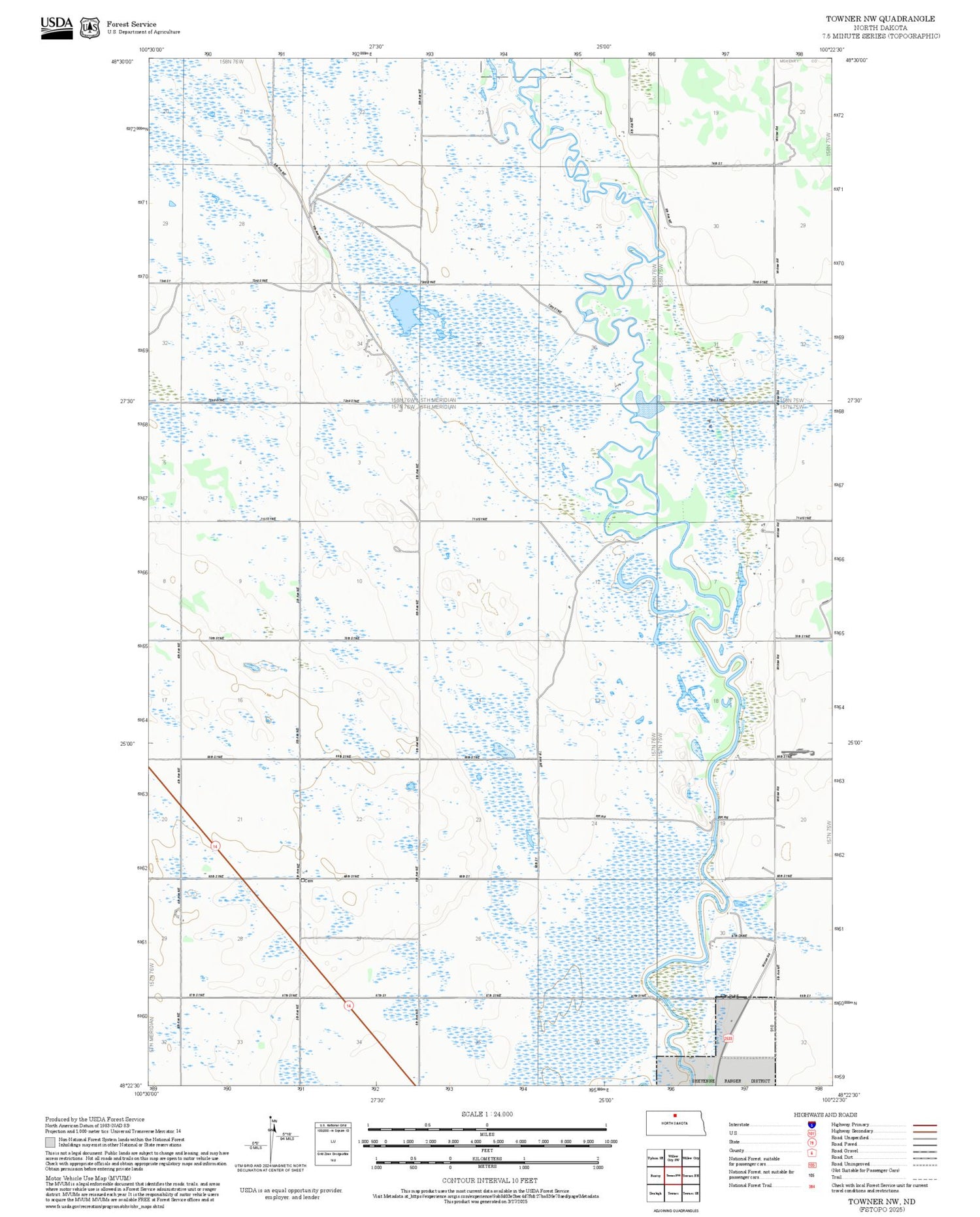 2025 Forest Service Topo Map of Towner NW North Dakota