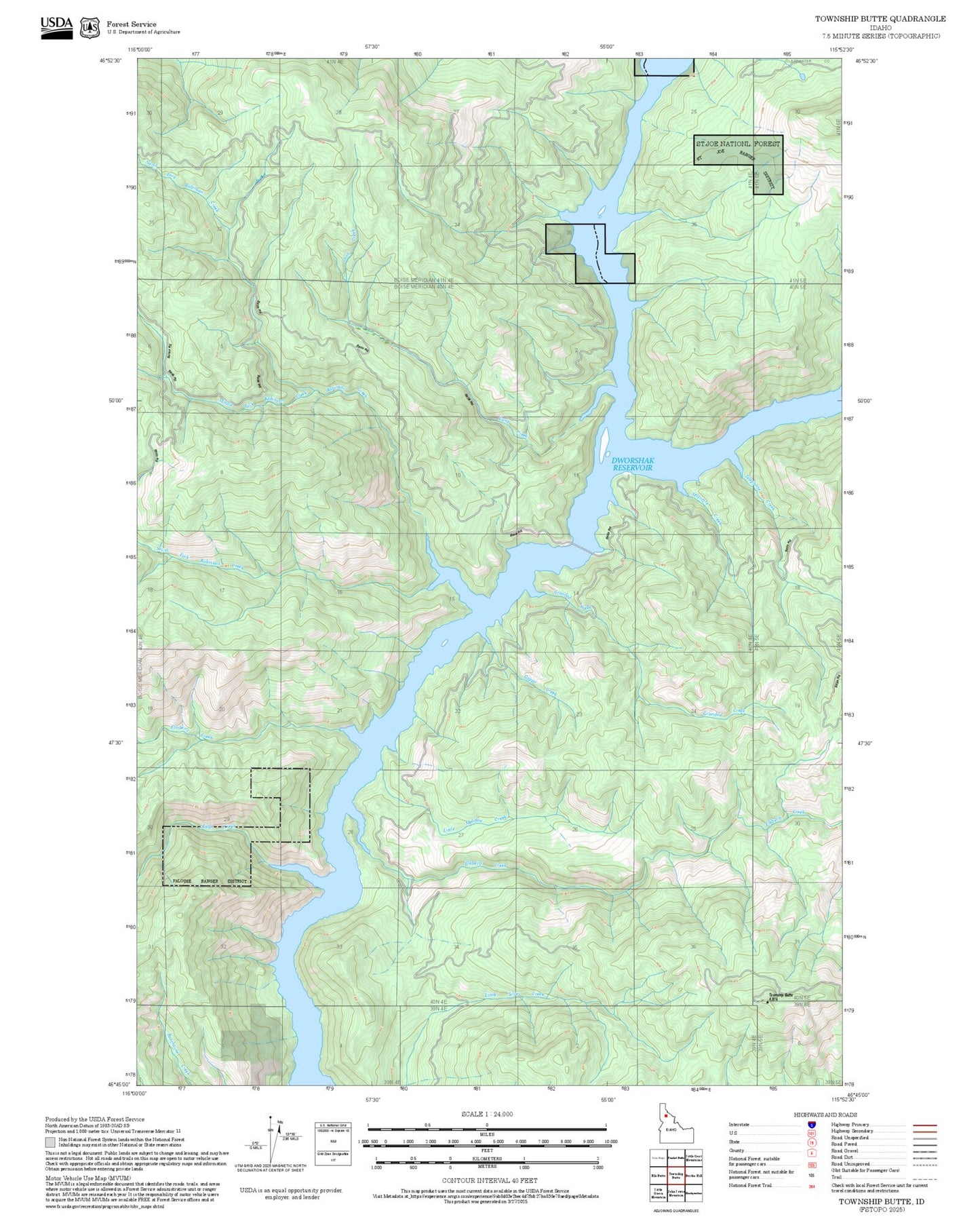 2025 Forest Service Topo Map of Township Butte Idaho