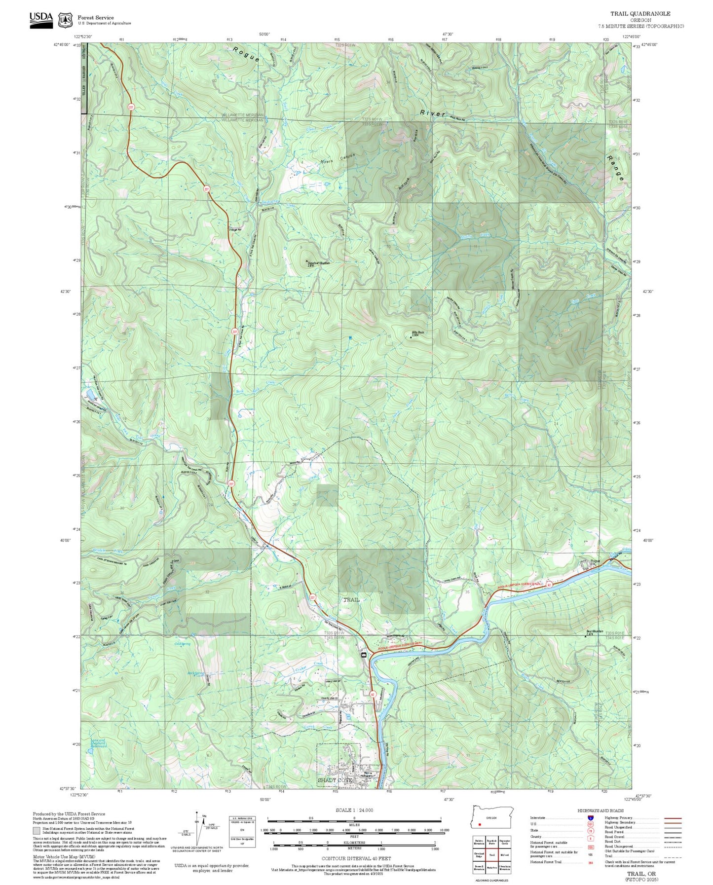 2025 Forest Service Topo Map of Trail Oregon