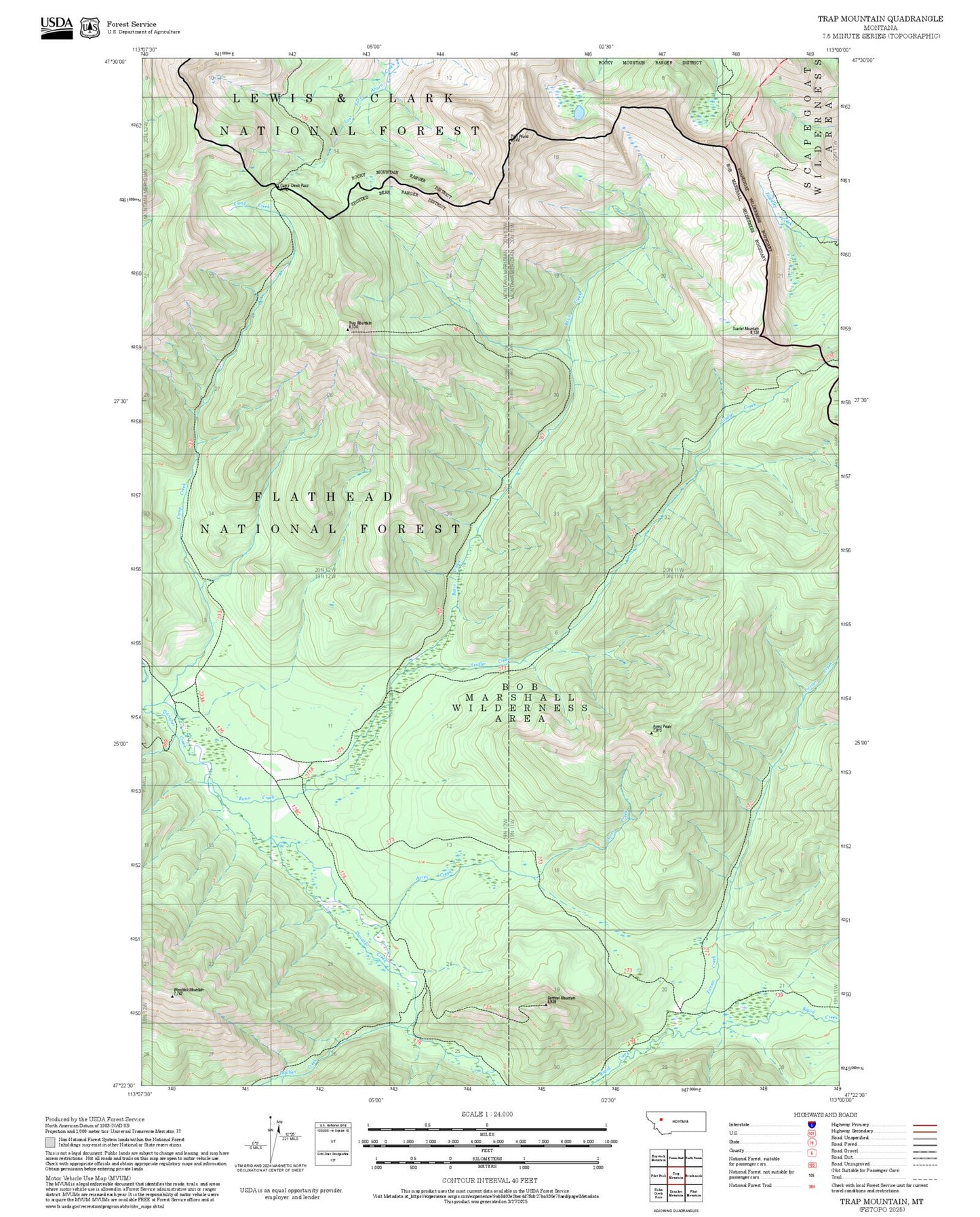 2025 Forest Service Topo Map of Trap Mountain Montana