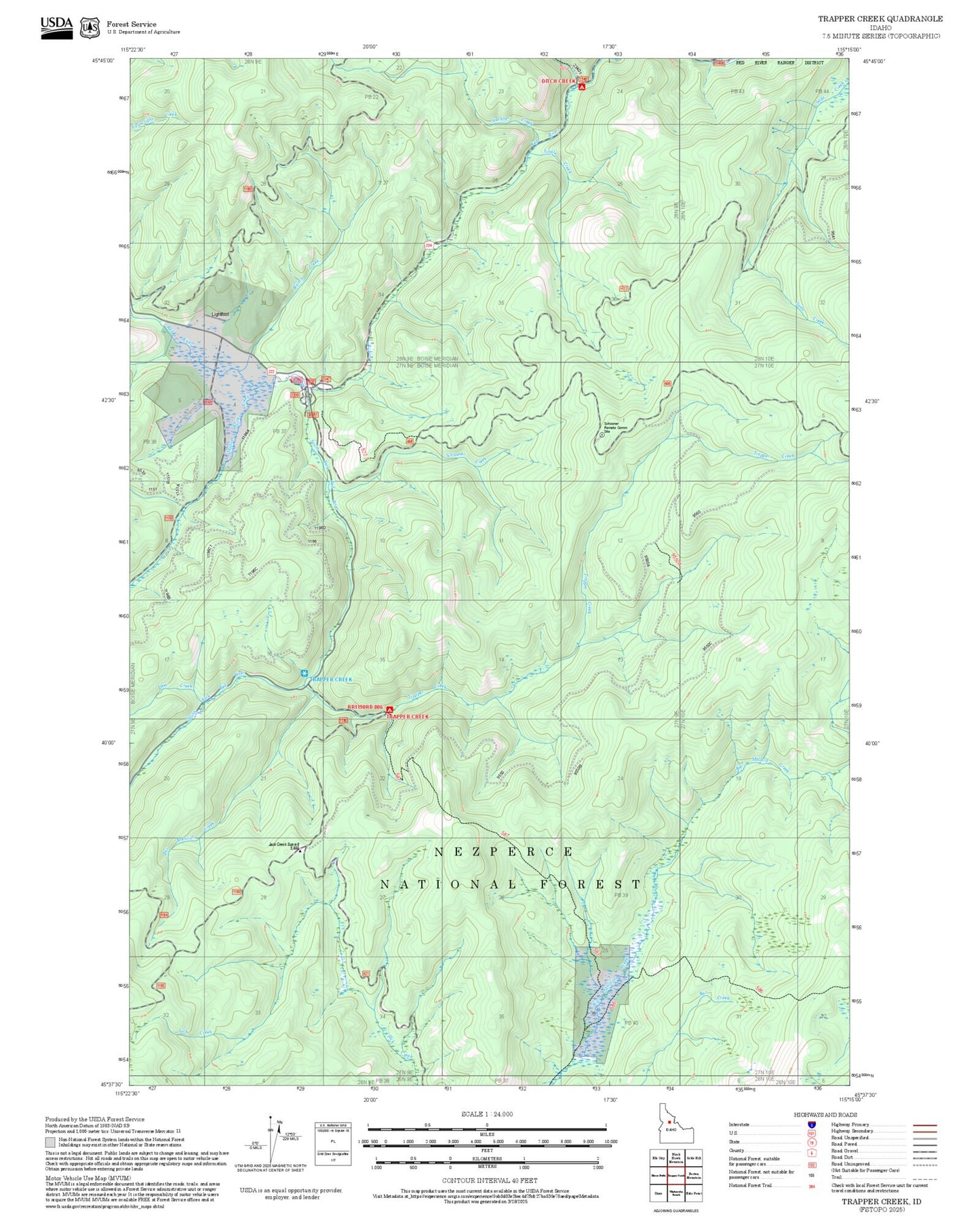 2025 Forest Service Topo Map of Trapper Creek Idaho