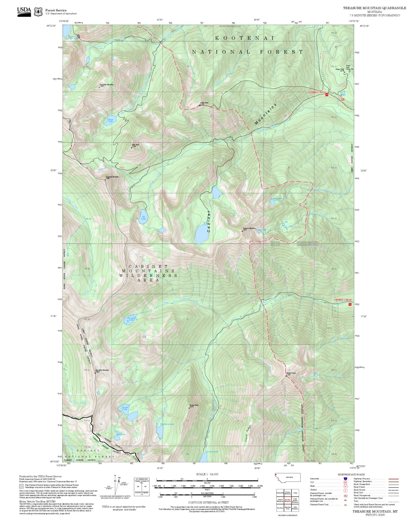 2025 Forest Service Topo Map of Treasure Mountain Montana