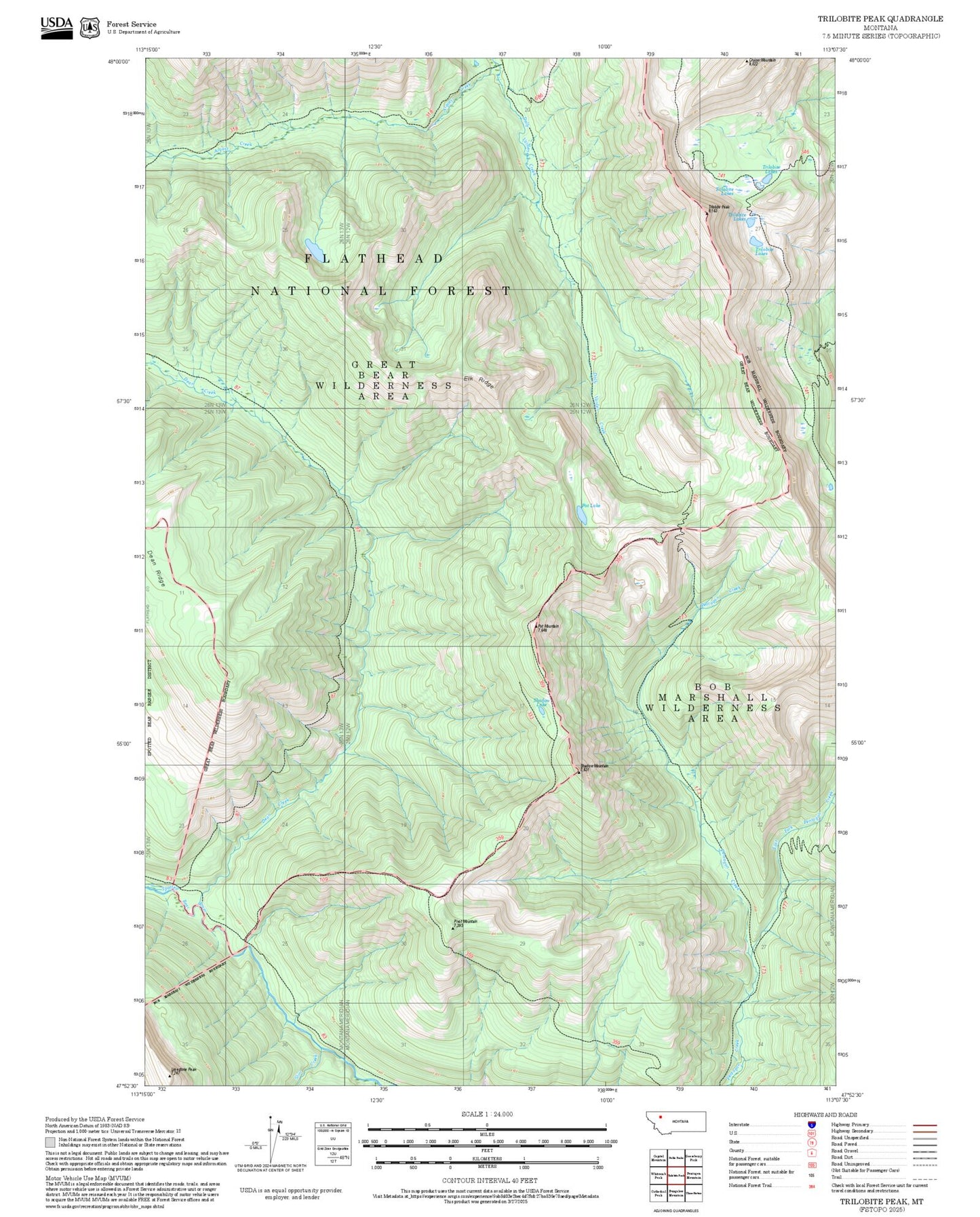 2025 Forest Service Topo Map of Trilobite Peak Montana
