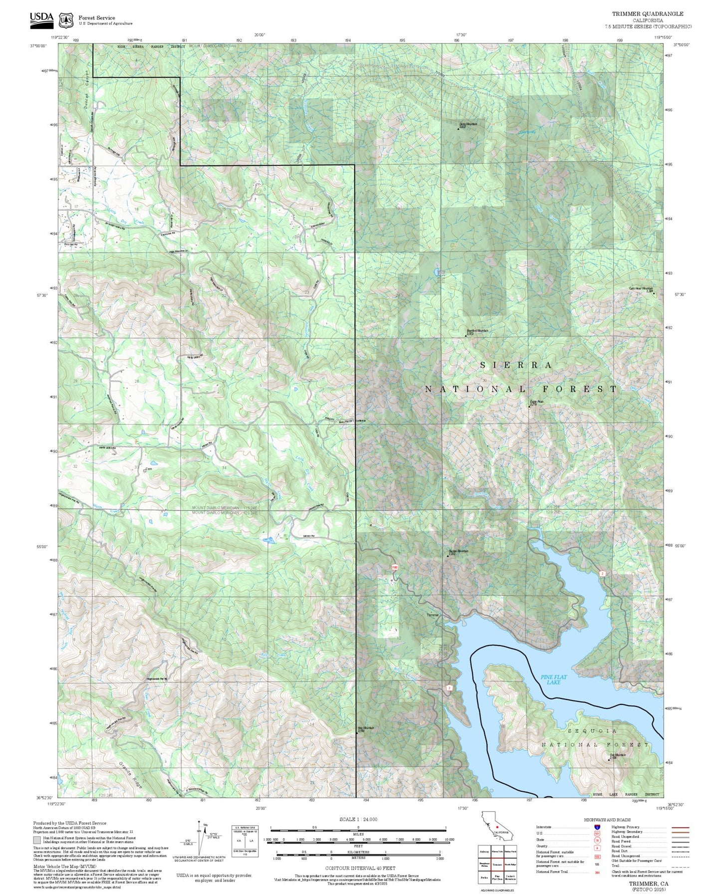 2025 Forest Service Topo Map of Trimmer California