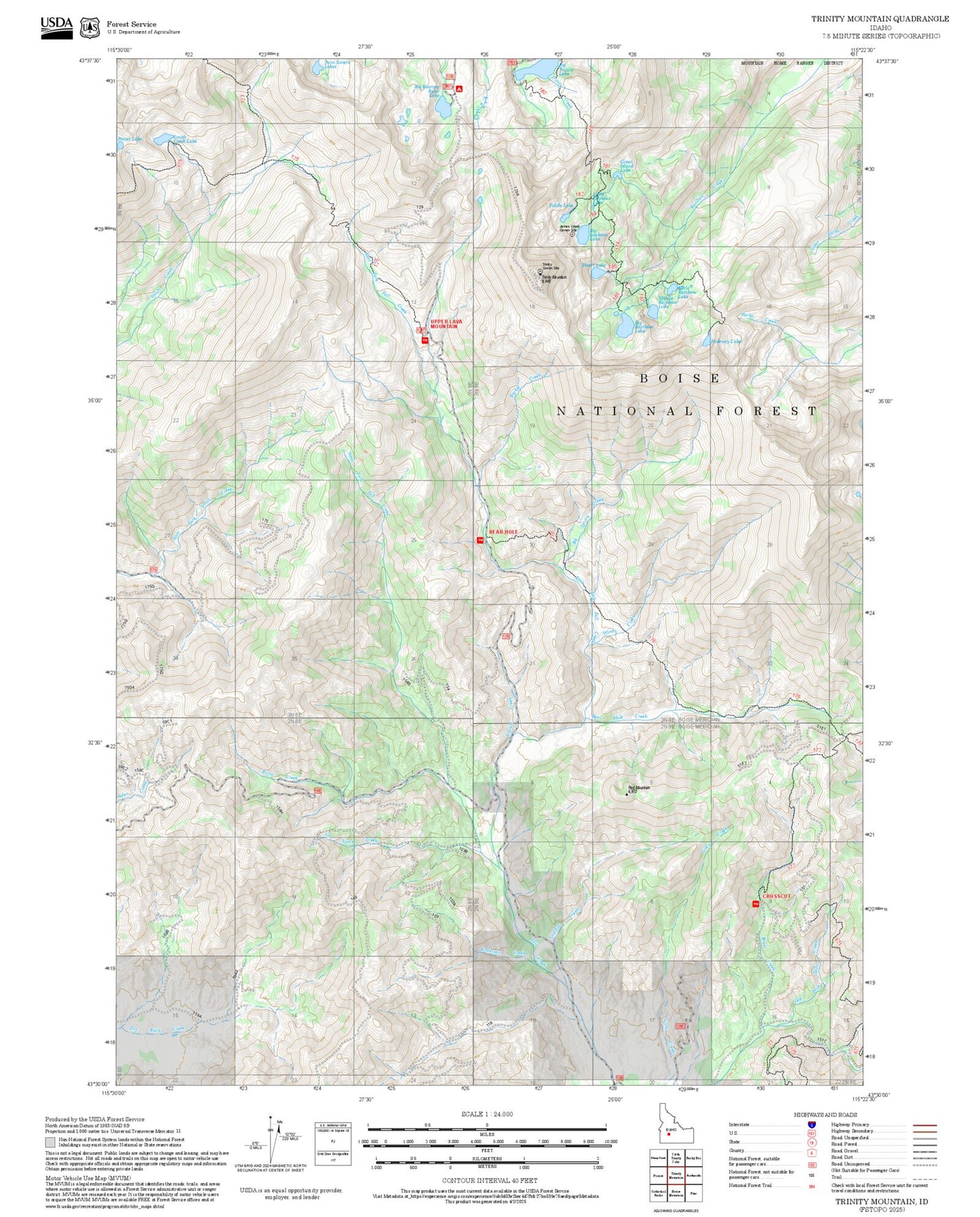 2025 Forest Service Topo Map of Trinity Mountain Idaho