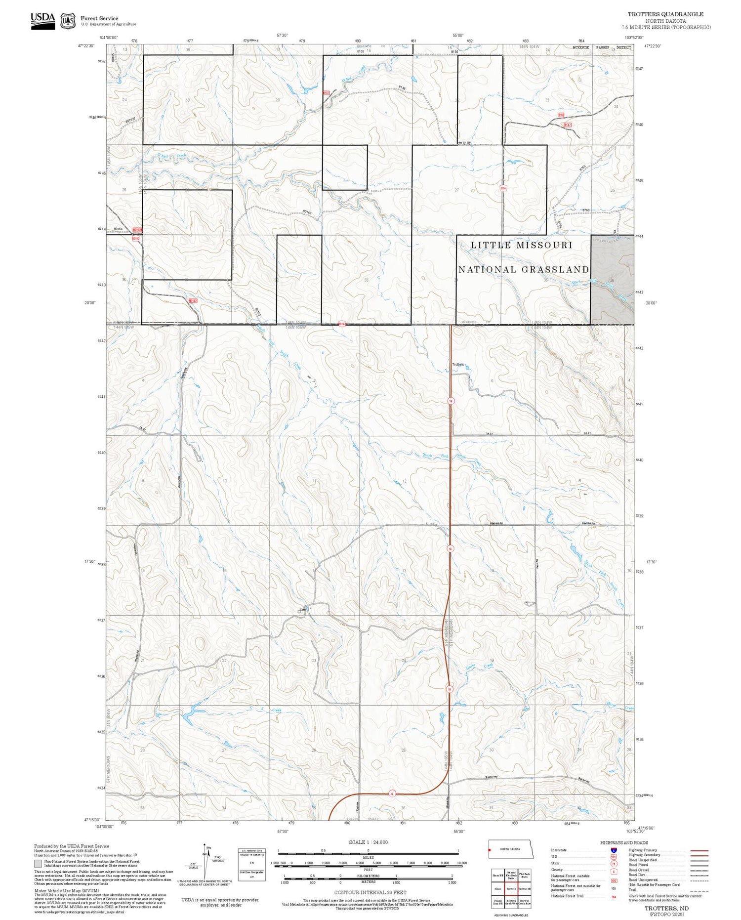 2025 Forest Service Topo Map of Trotters North Dakota