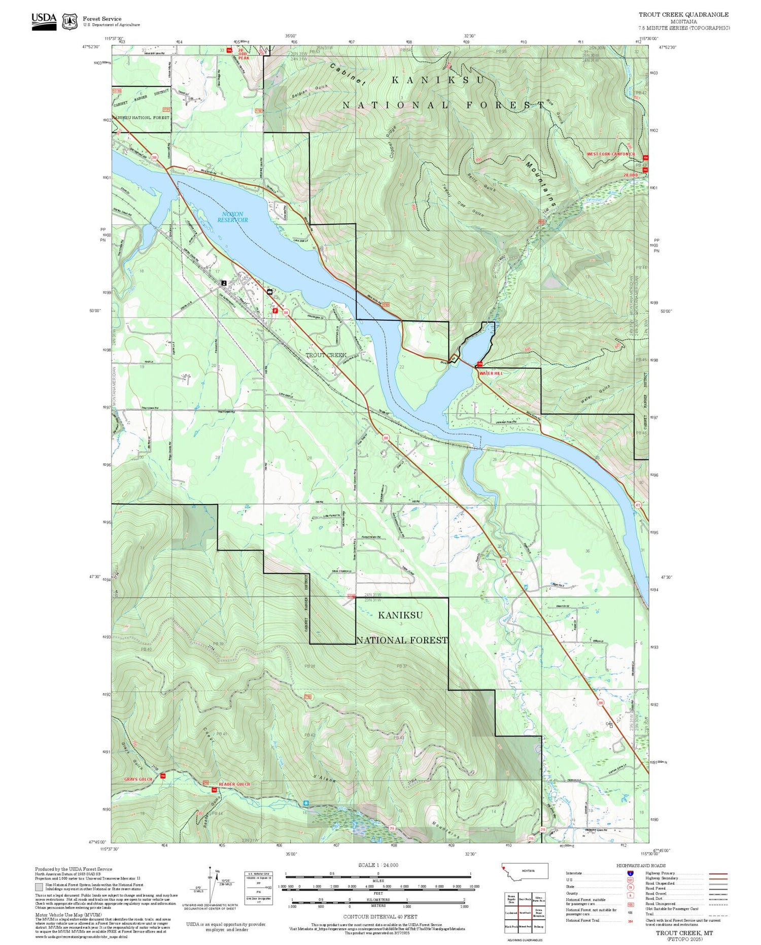 2025 Forest Service Topo Map of Trout Creek Montana
