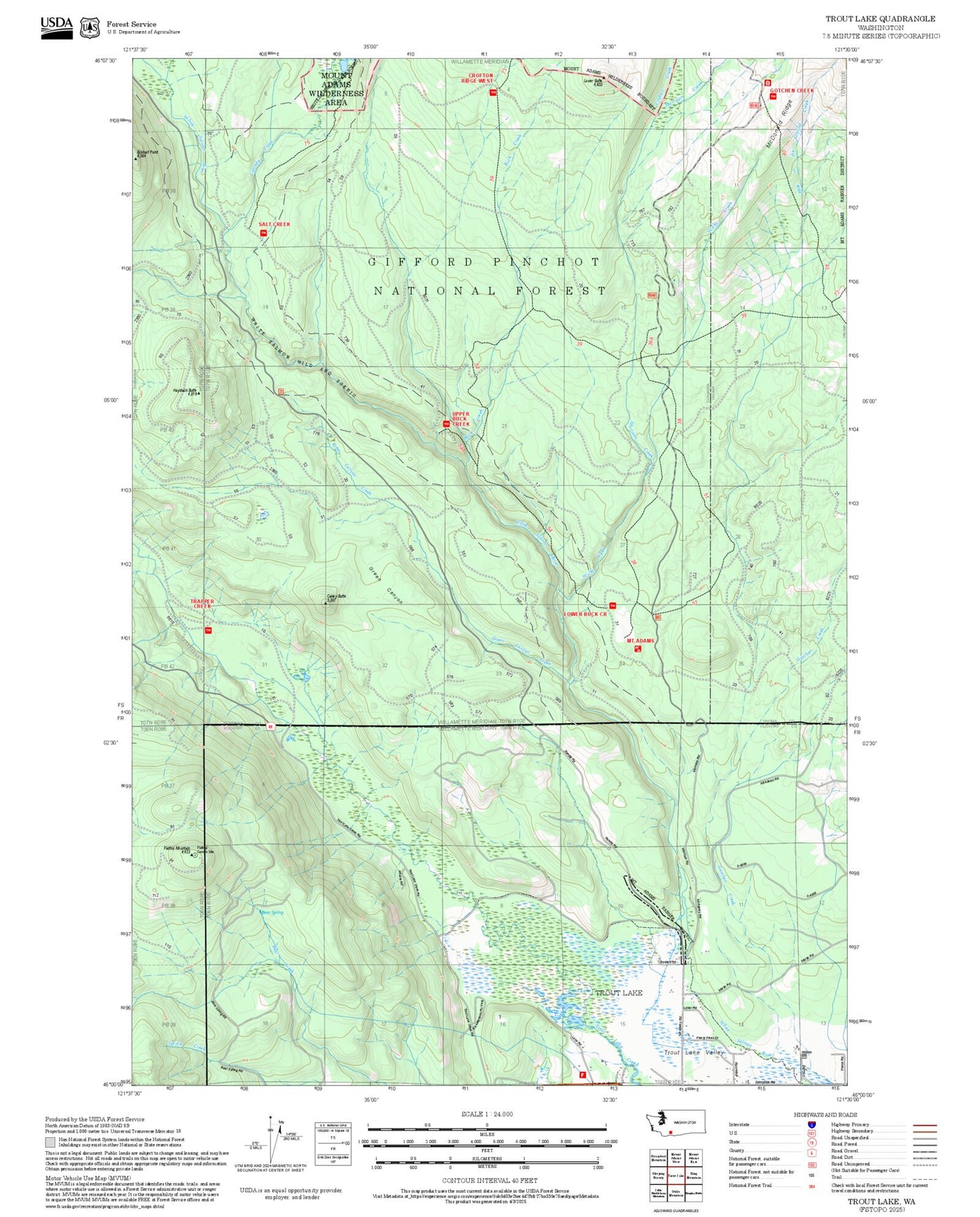 2025 Forest Service Topo Map of Trout Lake Washington