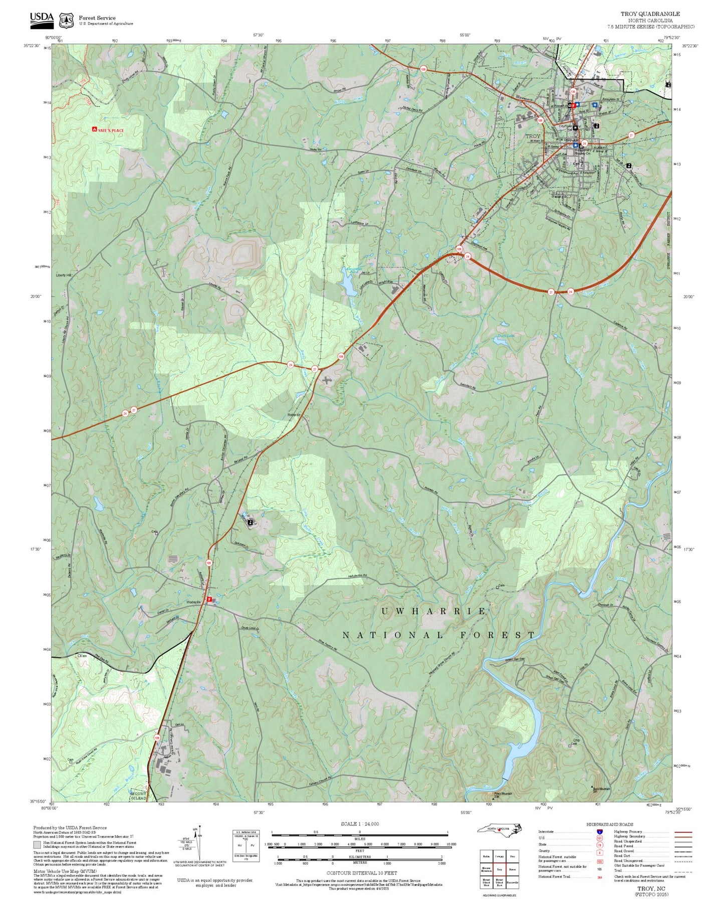 2025 Forest Service Topo Map of Troy North Carolina