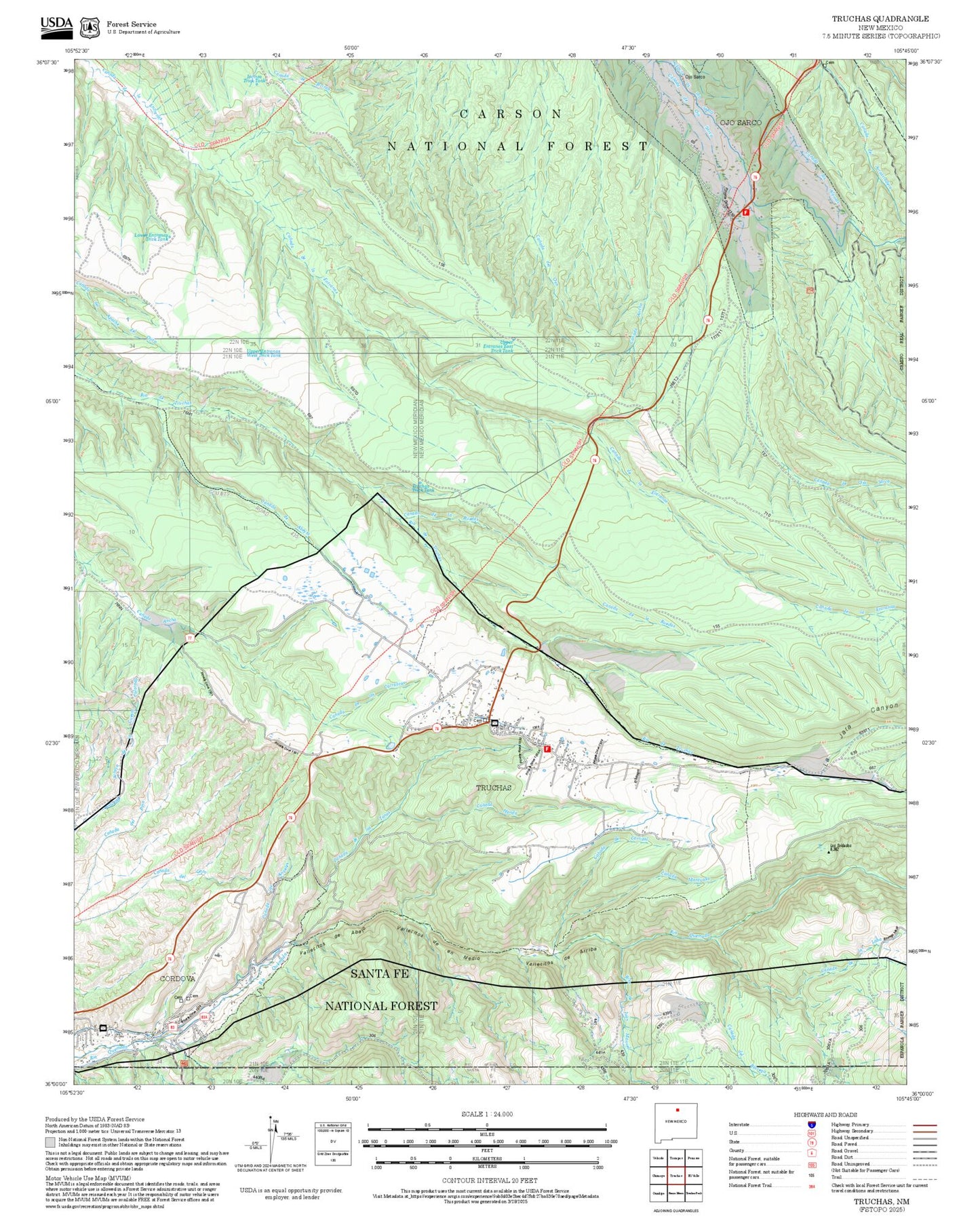 2025 Forest Service Topo Map of Truchas New Mexico
