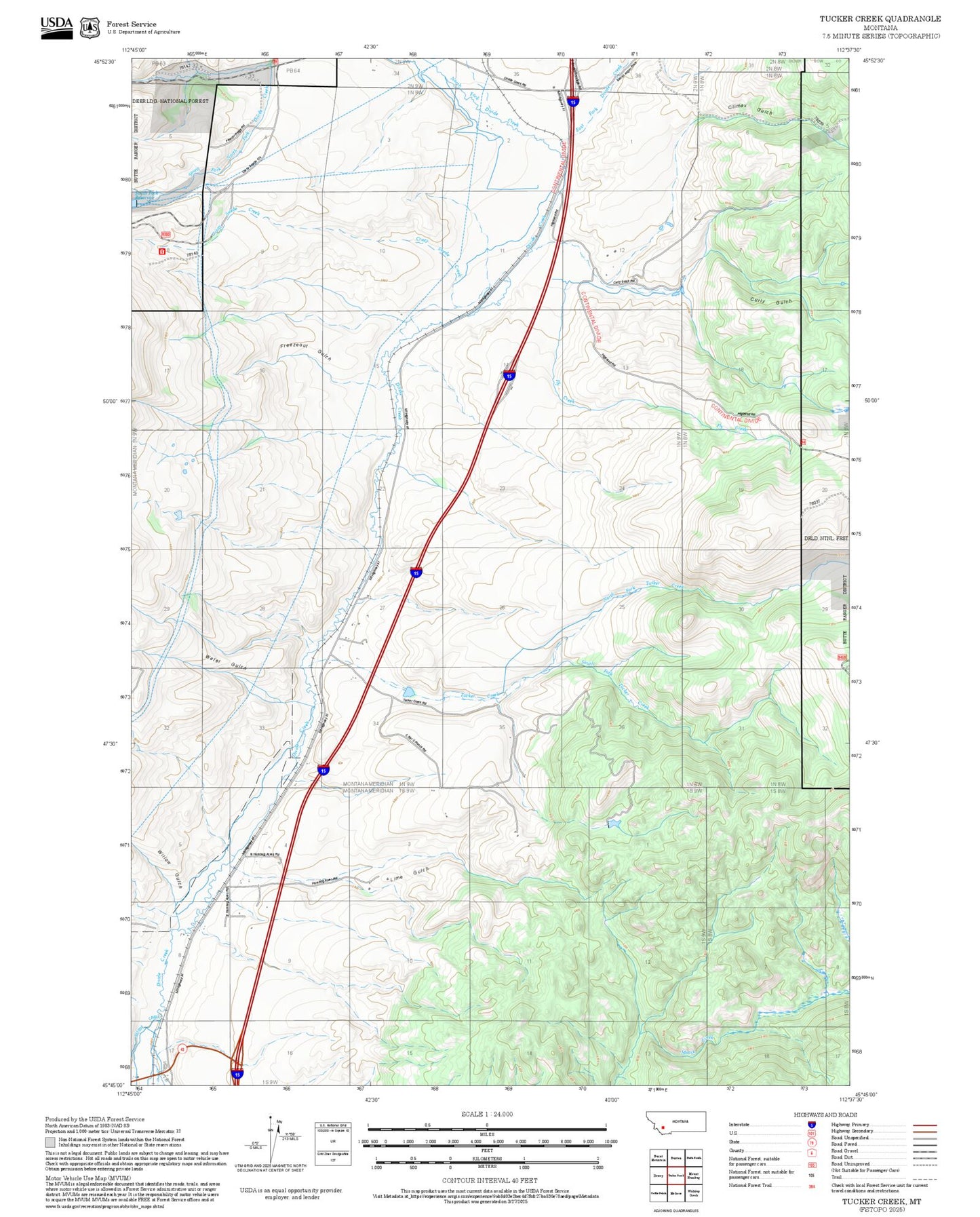 2025 Forest Service Topo Map of Tucker Creek Montana